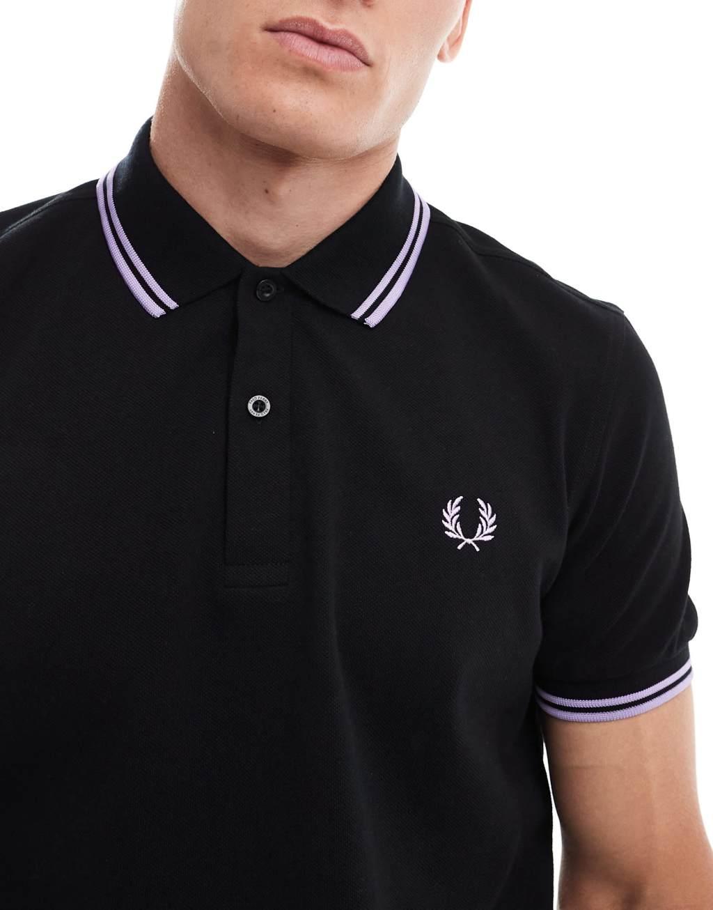 Fred Perry twin tipped polo shirt in black Product Image