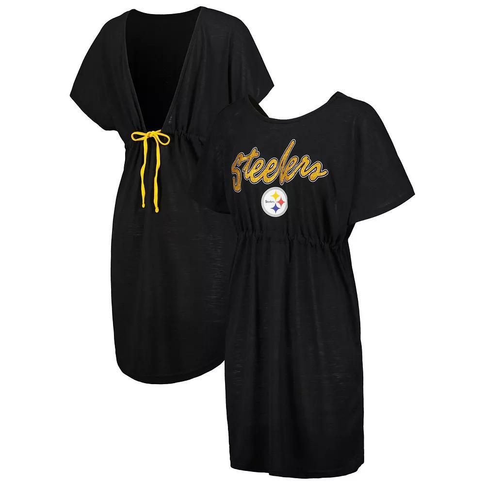 Women's G-III 4Her by Carl Banks Black Pittsburgh Steelers Versus Swim Cover-Up, Size: XL Product Image
