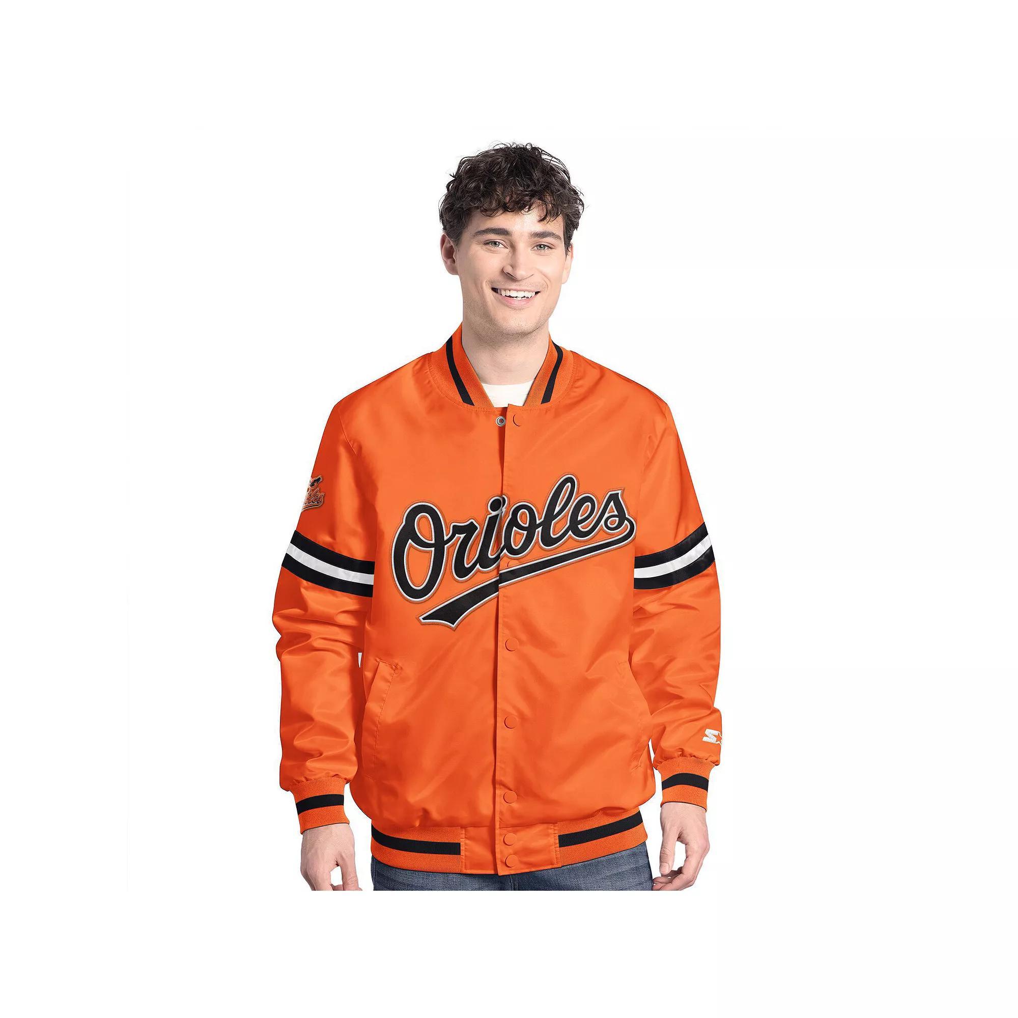 Men's Starter  Orange Baltimore Orioles Scout Full-Snap Varsity Jacket, Size: Small Product Image
