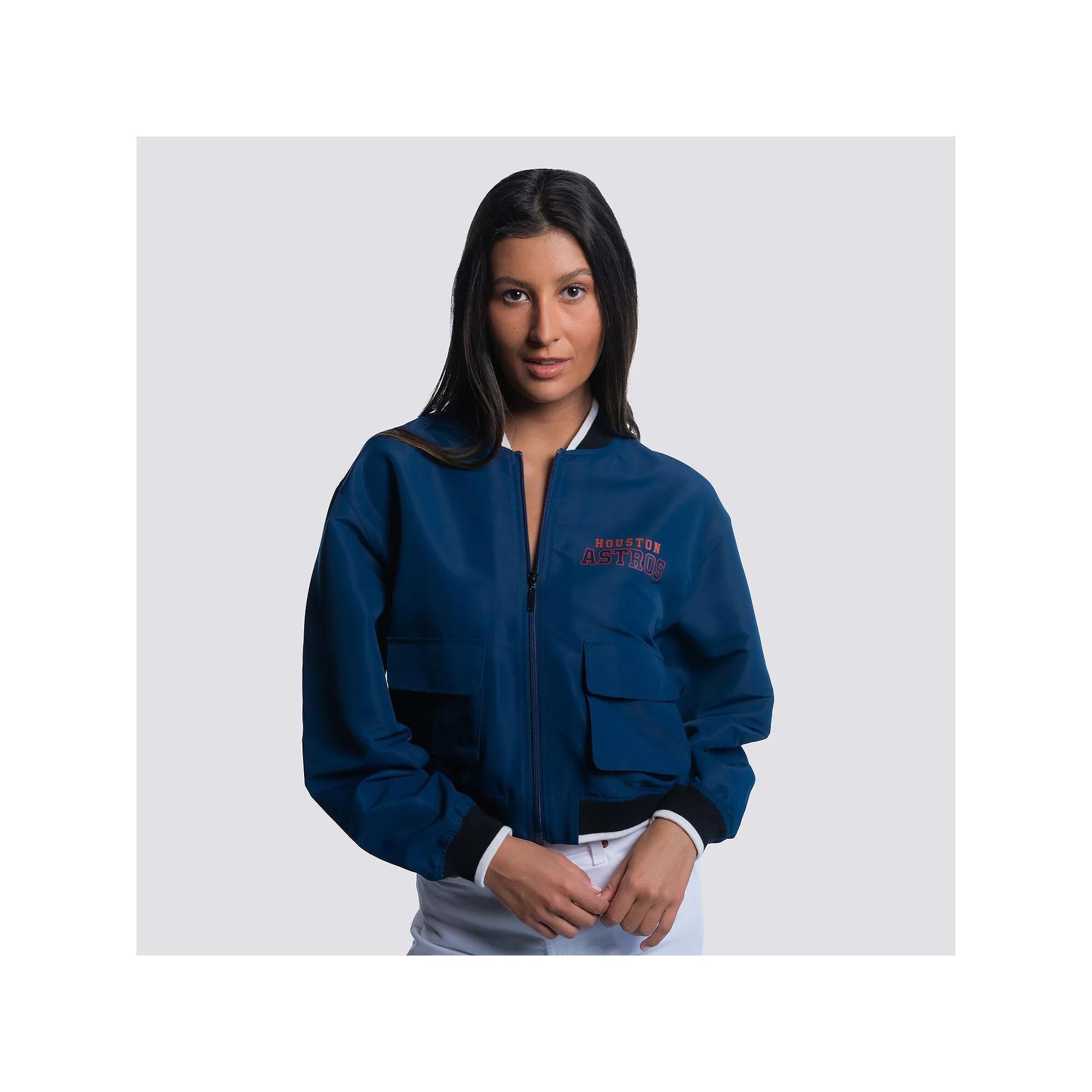 Women's Lusso  Navy Houston Astros Paisley Cropped Full-Zip Jacket, Size: Medium, Blue Product Image