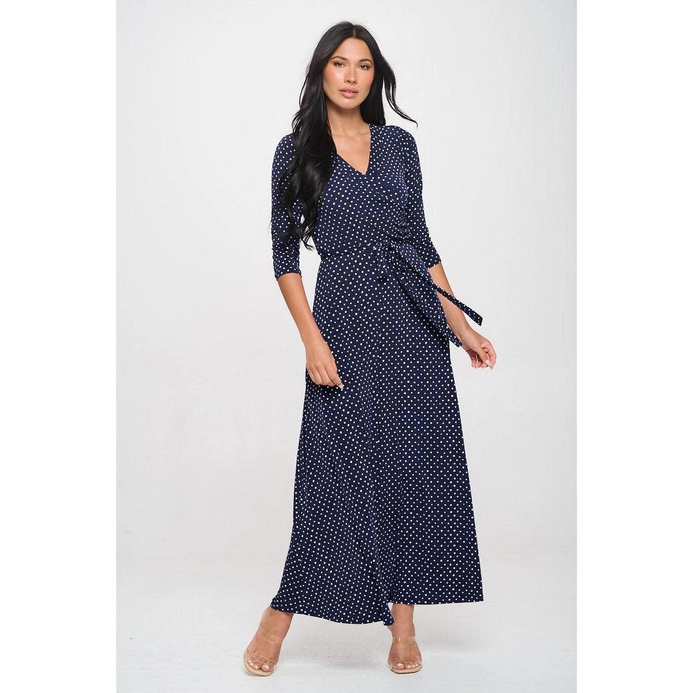 WEST K Women's Grace Faux-Wrap Maxi Dress with Tie Waist - X Small - Navy White Dots Product Image