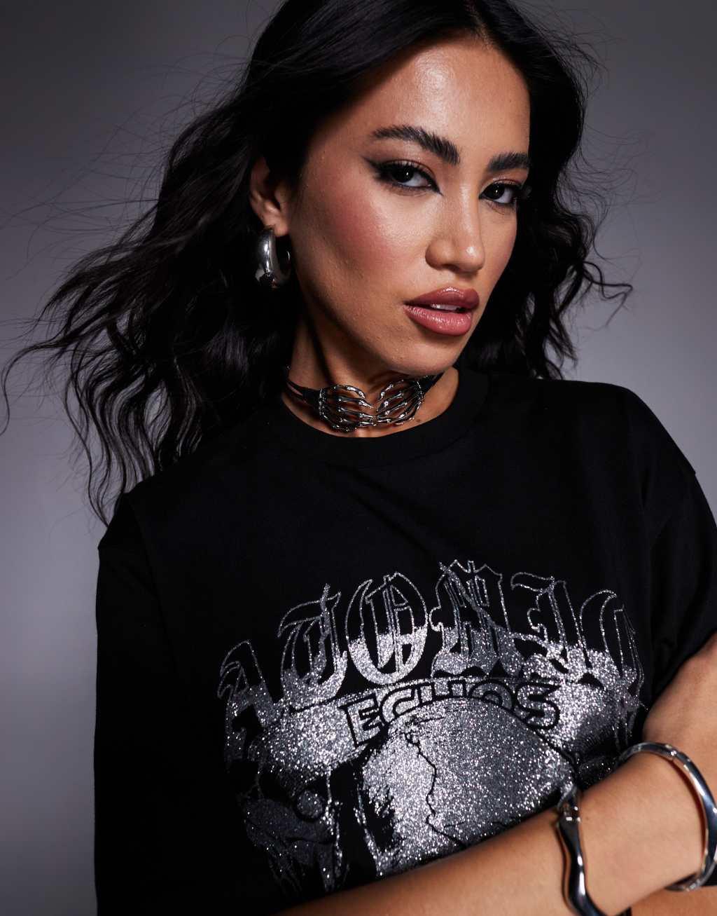  ASOS DESIGN choker necklace with skeleton hand design Product Image