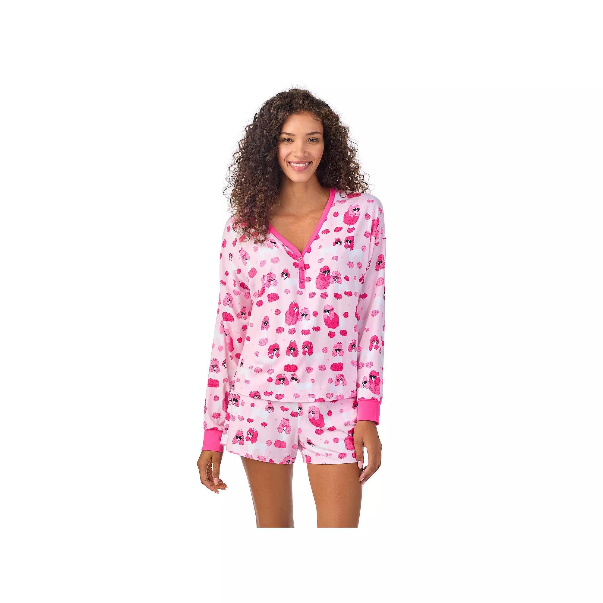 Womens Beauty Sleep Social Long Sleeve Pajama Henley and Pajama Shorts Sleep Set, Girls Product Image