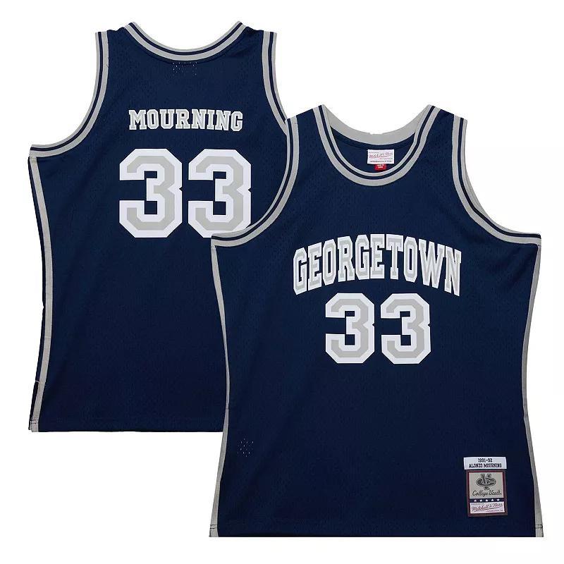 Men's Mitchell & Ness Alonzo Mourning Navy Georgetown Hoyas 1991/92 Swingman Player Jersey, Size: 3XL, Grg Blue Product Image