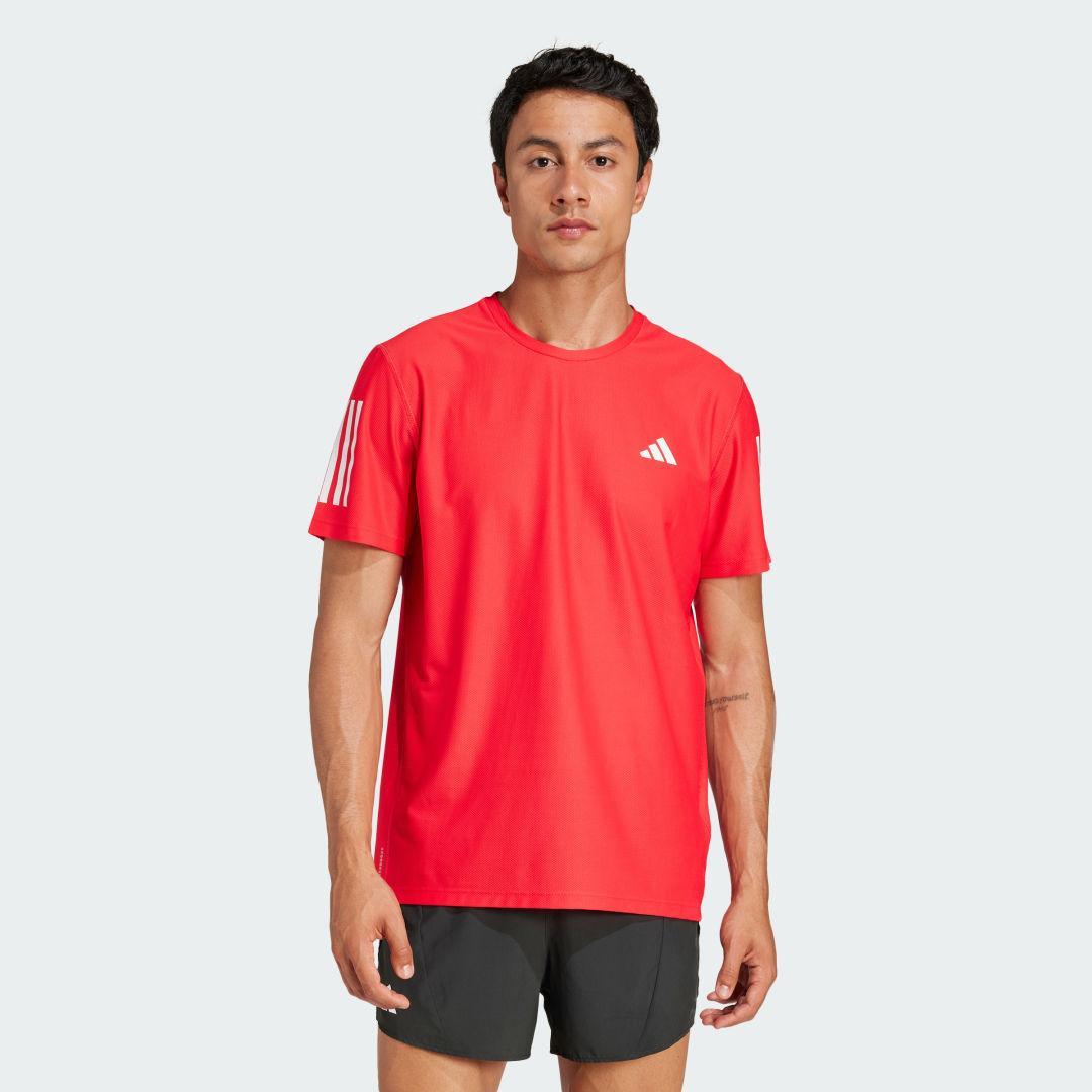 Mens adidas Own The Run Short Sleeve Tee Aurora Red Product Image