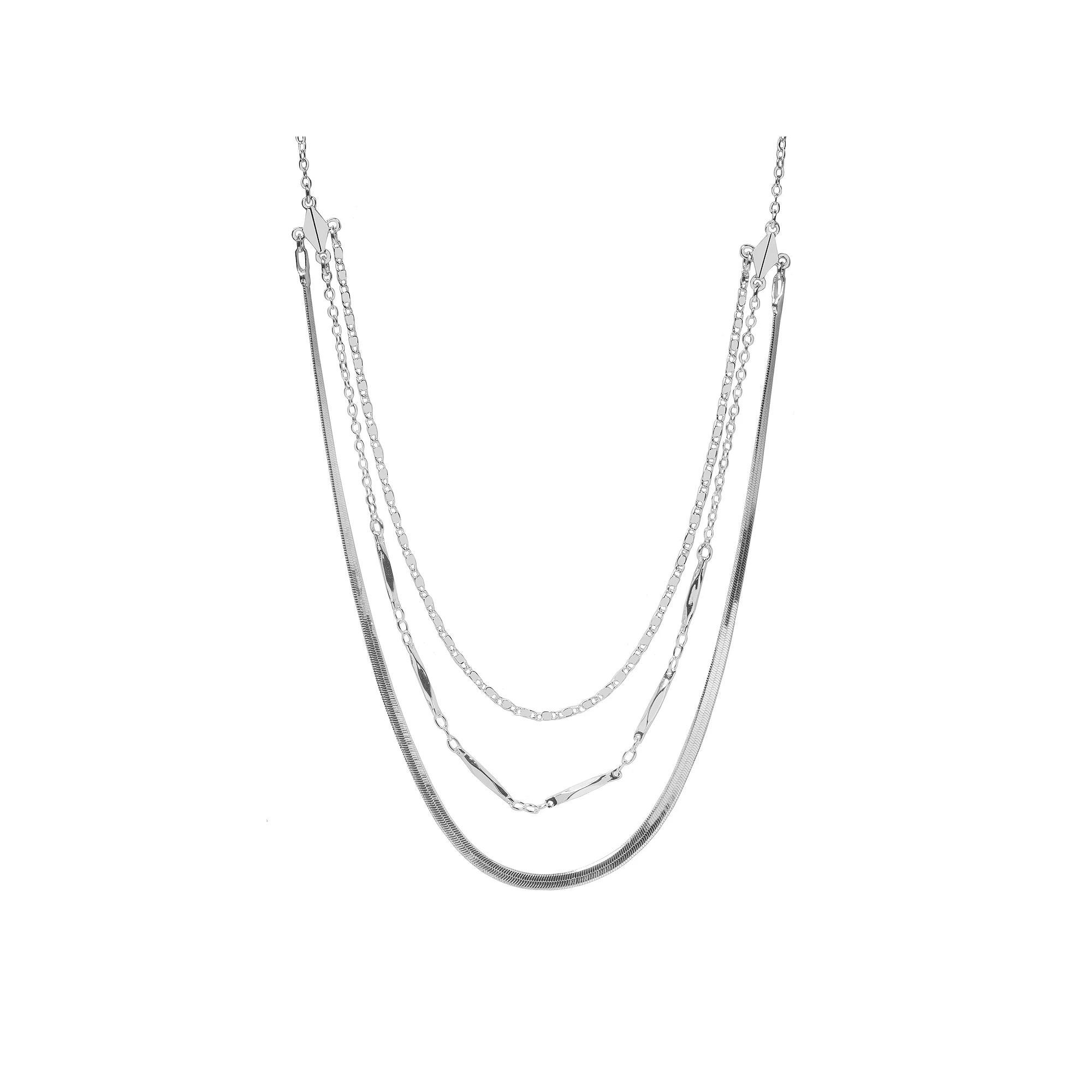 LC Lauren Conrad Silver Tone 3 Row Herringbone Chain Necklace, Women's, None Product Image