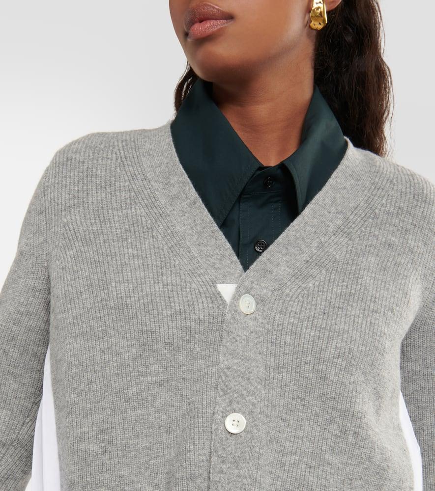 SACAI Grey & White Pleated Back Cardigan In Light Grey Product Image