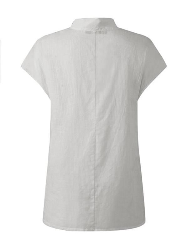 Solid Color Stand Collar Cap-Sleeve Shirts Product Image