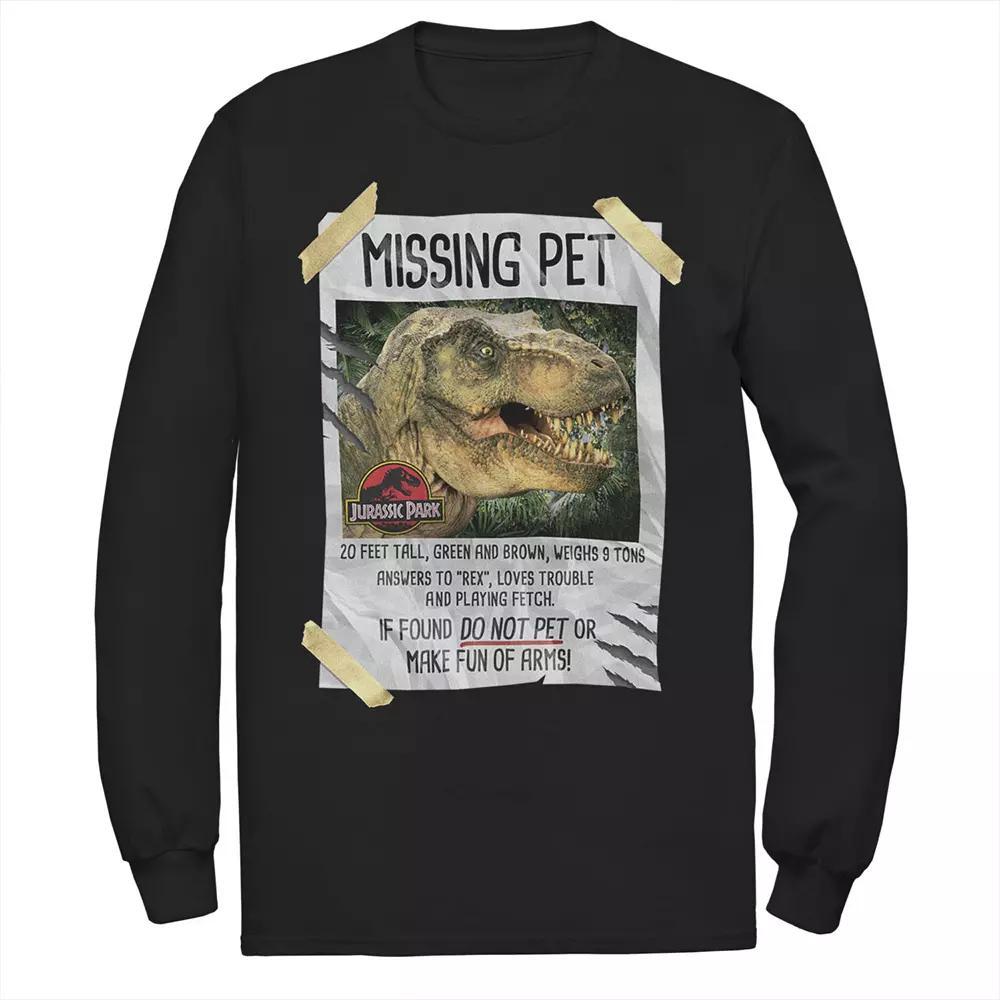Men's Jurassic Park Missing Pet T-Rex Poster Taped Tee, Size: Large, Black Product Image