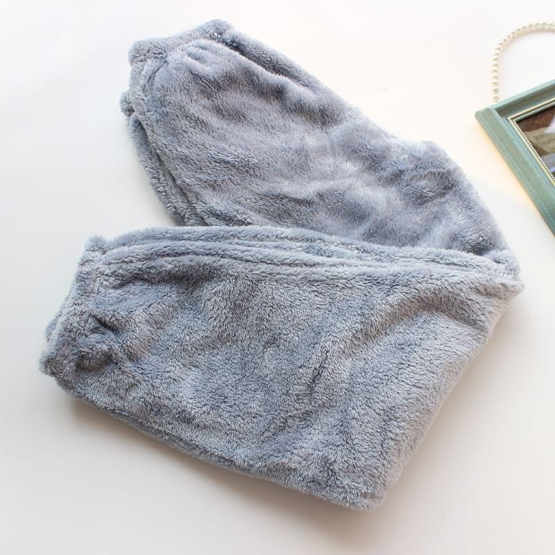 Elastic Waist Plain Harem Fleece Pajama Pants Product Image