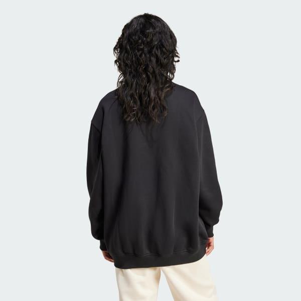 adidas Essentials Fleece Long Oversized Crew Sweatshirt Black L Womens Product Image