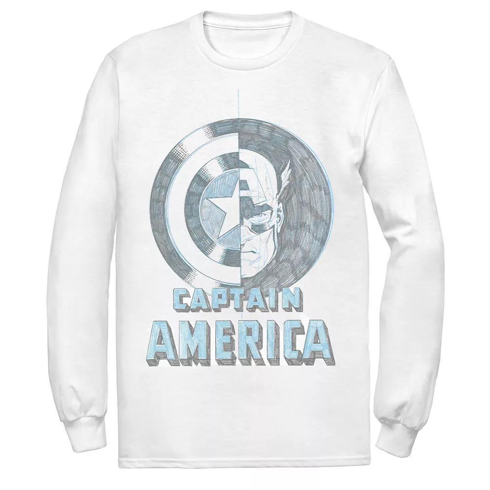 Men's Marvel Captain America Half Face And Shield Portrait Long Sleeve Graphic Tee, Size: XXL, White Product Image