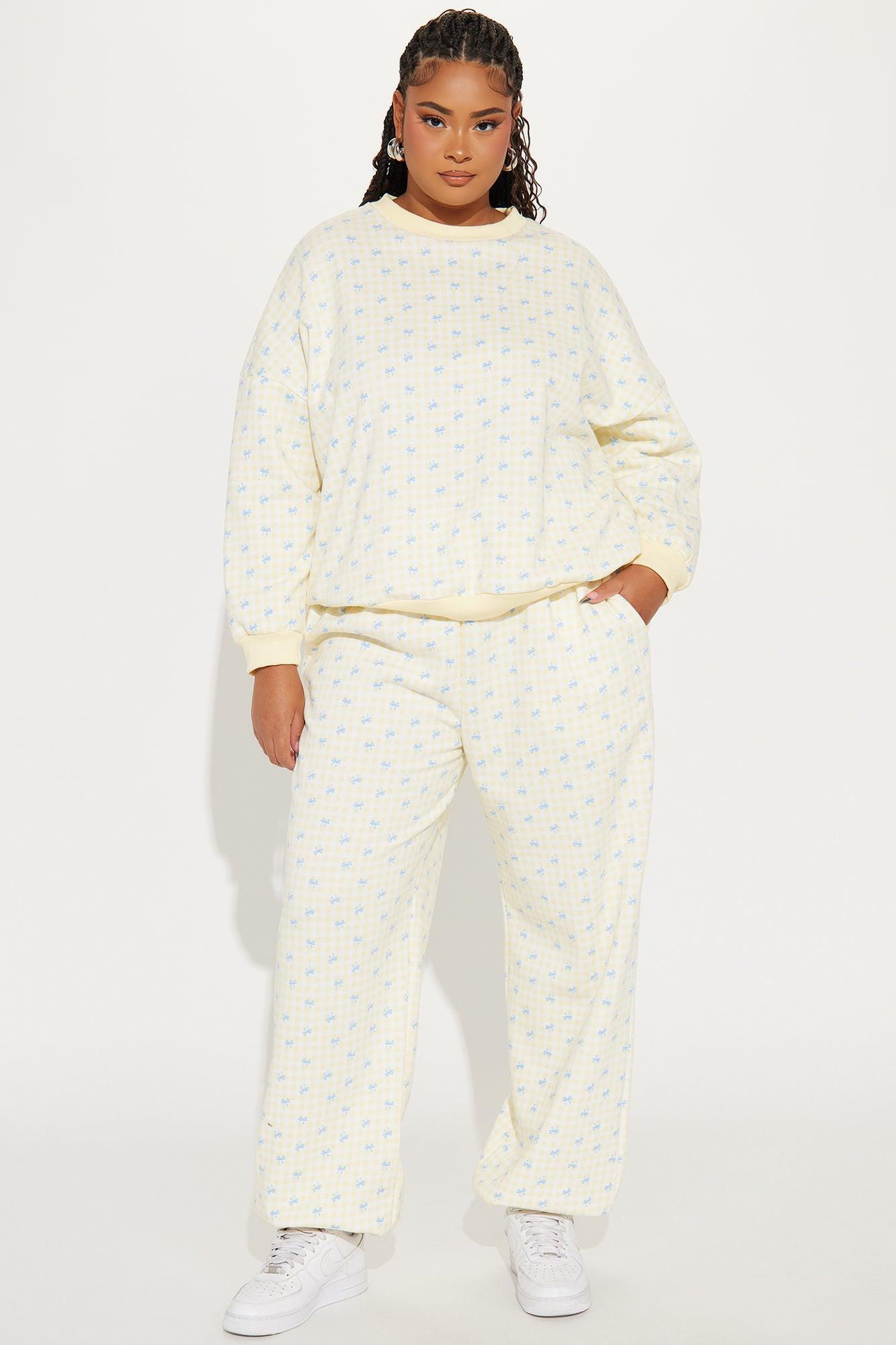 Gingham Girlie Sweatsuit Set - Yellow Product Image