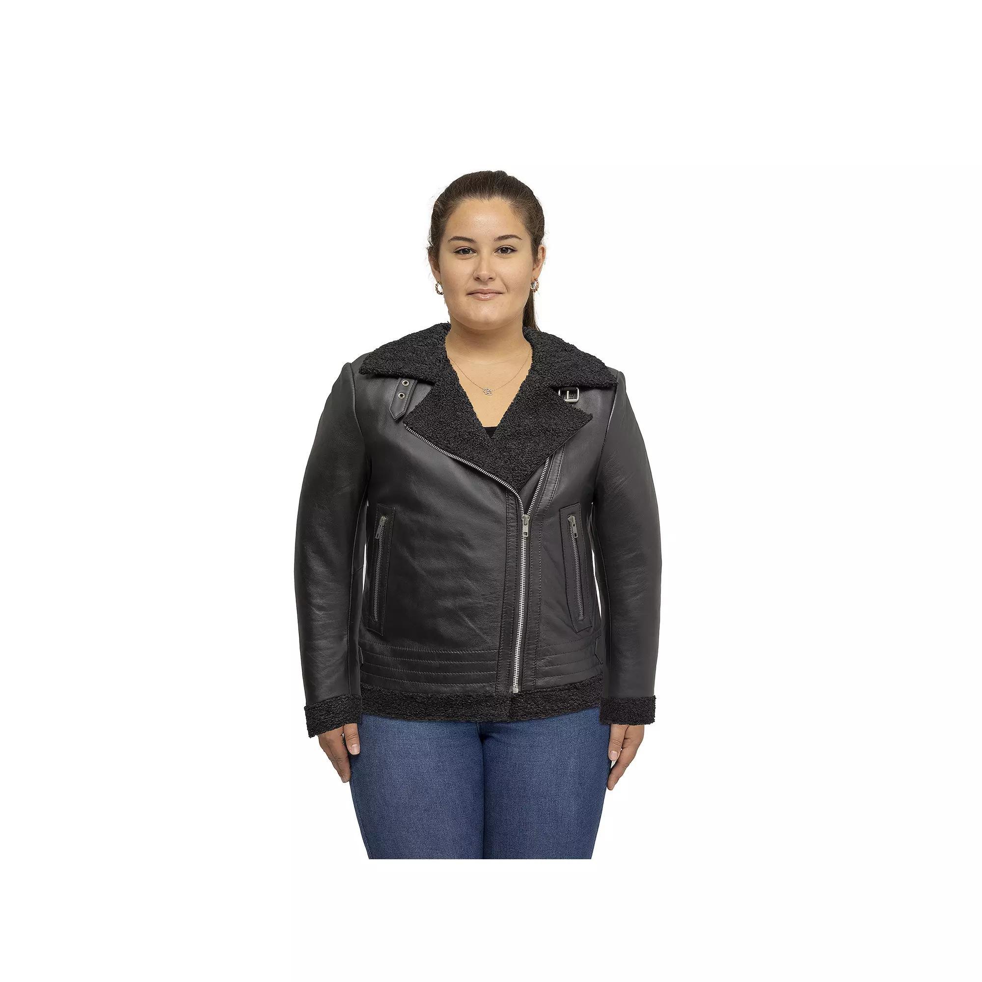 Plus Size Whet Blu Asymmetrical Faux-Fur Lined Lamb Jacket, Women's, Size: 4XL, Black Product Image