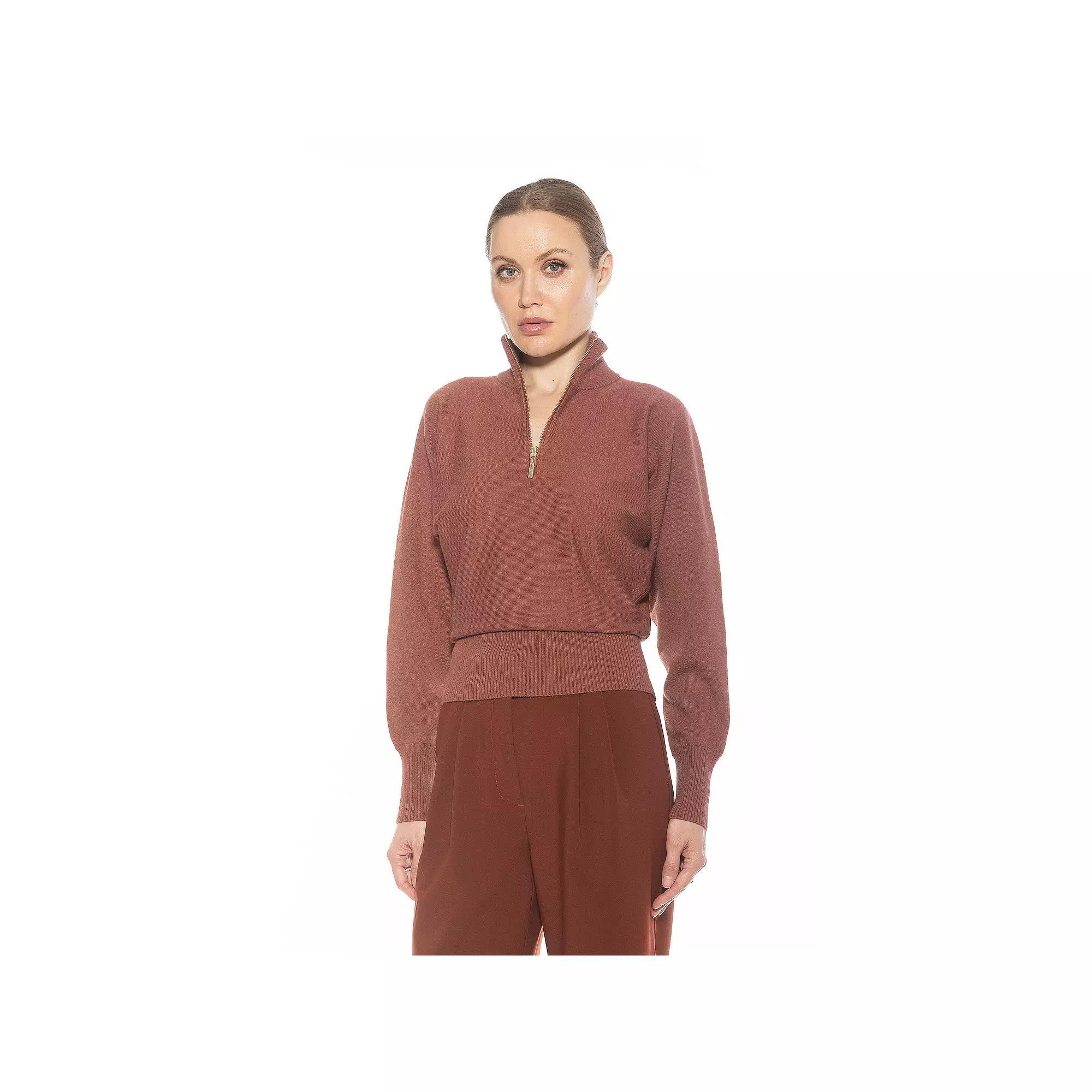 Women's ALEXIA ADMOR Niko Turtleneck Sweater with Front Zipper Detail, Size: Small, Brown Product Image
