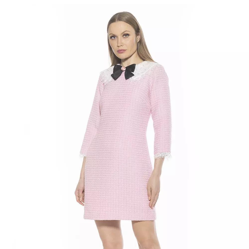 Women's ALEXIA ADMOR Monique Lace Collar Tweed Shift Dress, Size: 2, Pink Product Image