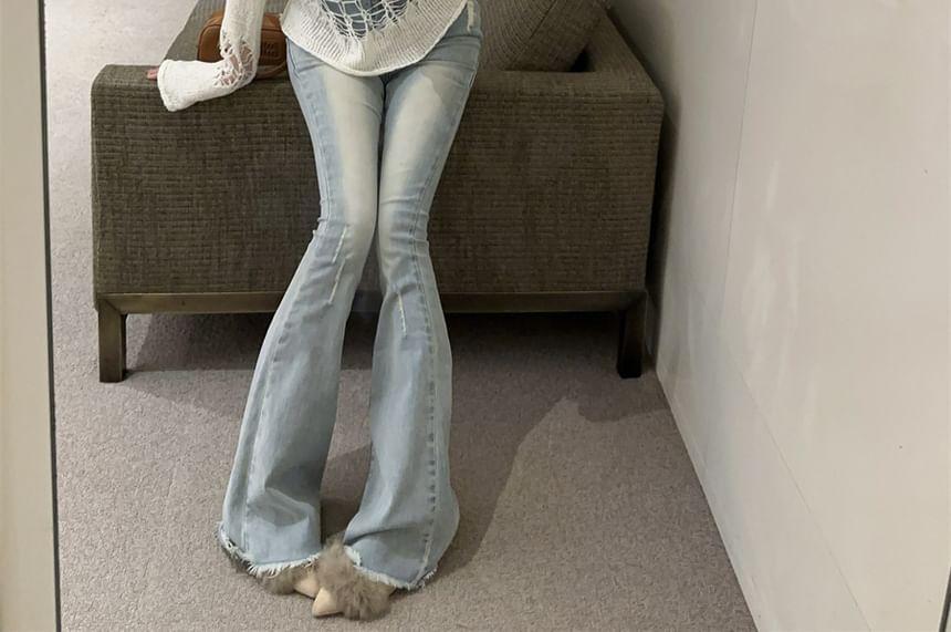 Long-Sleeve Crew Neck Plain Distressed Knit Top / Crop Camisole Top Product Image