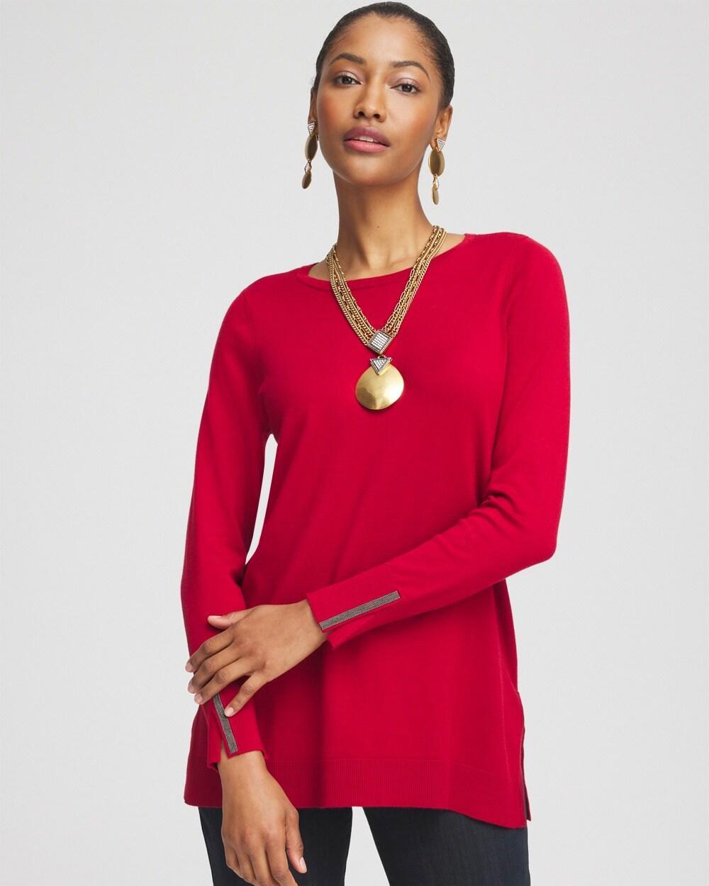 Women's Embellished Crew Neck Sweater Tunic Product Image
