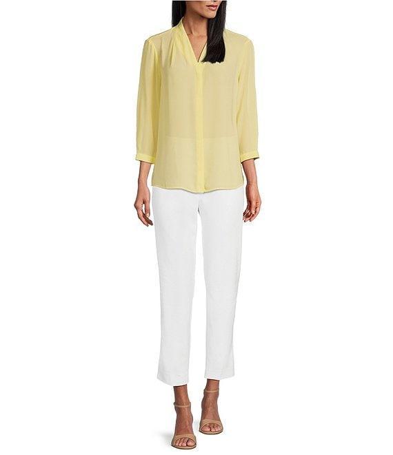 Investments Petite Size Caroline Signature V-Neck 3/4 Sleeve Button Front Blouse Product Image