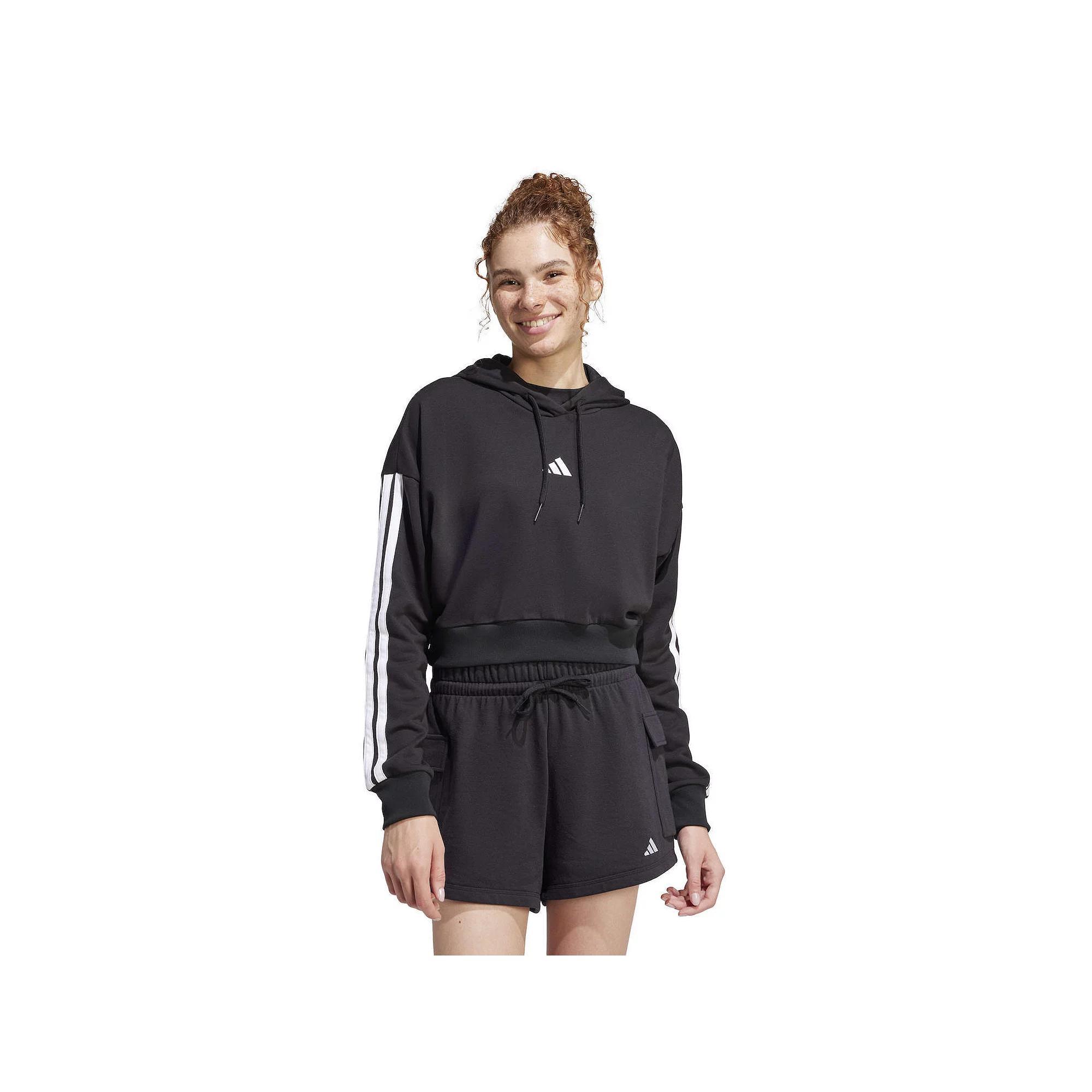 Women's adidas Essentials 3-Stripes French Terry Sportswear Hoodie, Size: XL, Black White Product Image