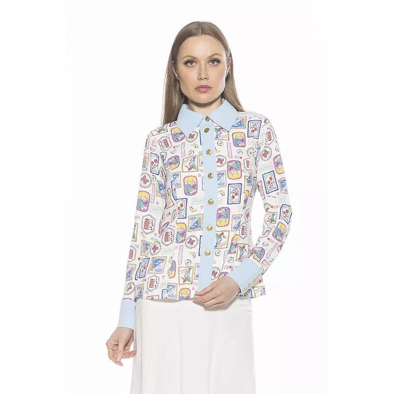 Women's ALEXIA ADMOR Leland Collared Button Down Shirt With Wide Cuff, Size: 2, Ivory Postcard Product Image