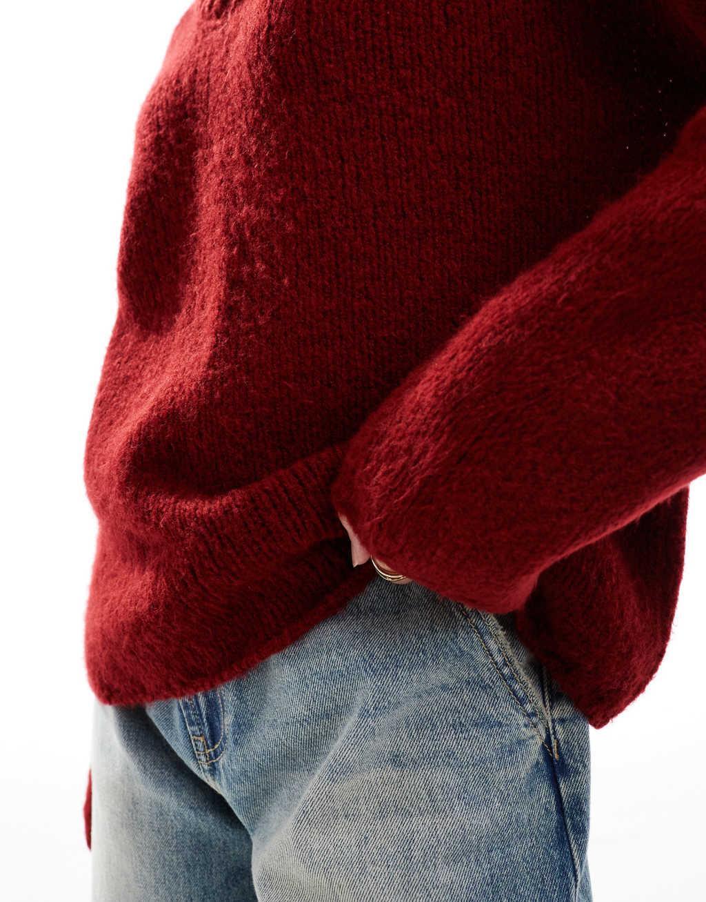 ASOS DESIGN knit v neck sweater in burgundy Product Image
