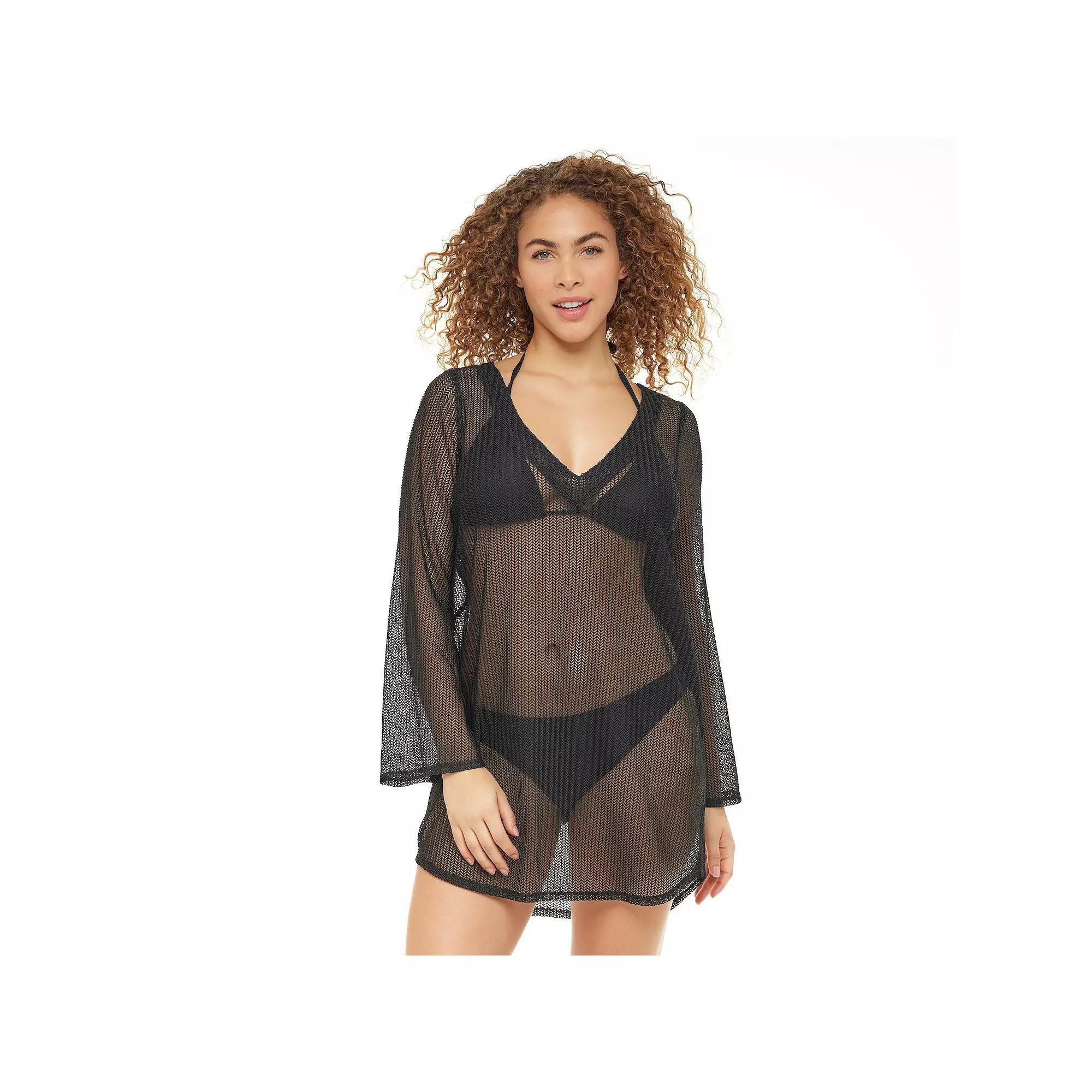 Women's Jordan Taylor V-Neck Swim Cover-Up Tunic, Size: Large, Black Product Image