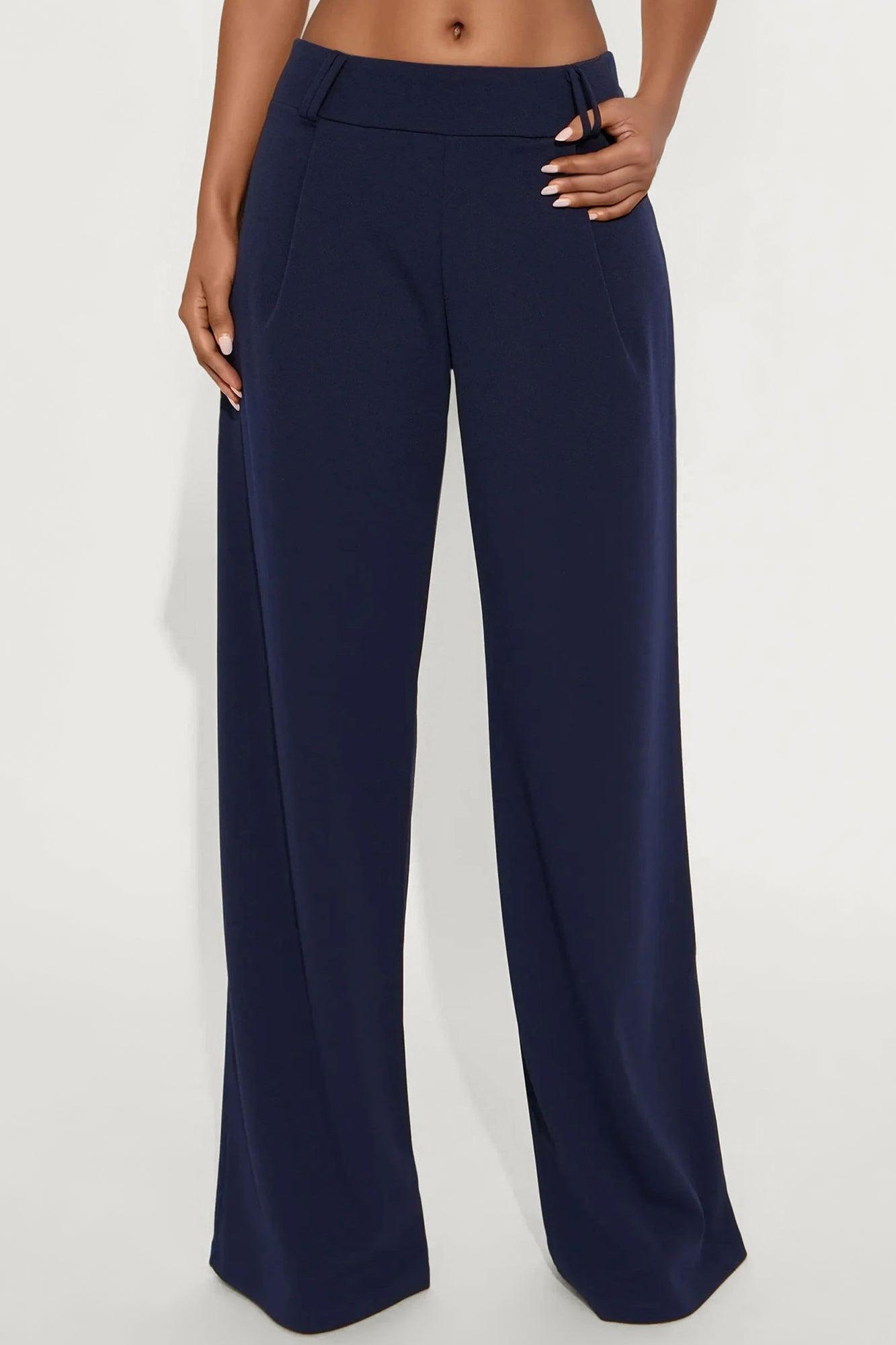 Late To The Meeting Wide Leg Trouser Pant - Navy Product Image