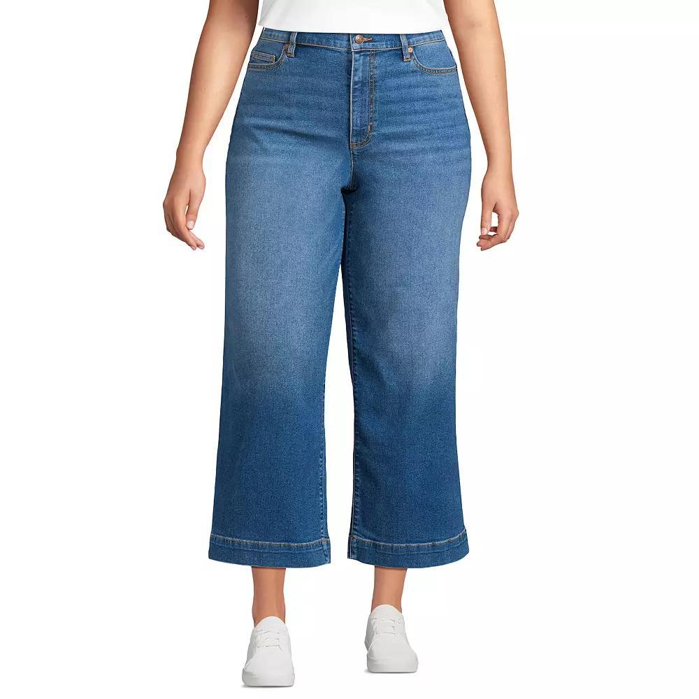 Plus Size Lands' End High-Rise Wide Leg Crop Jeans, Women's, Size: 18 W, Blue Tide Blue Product Image