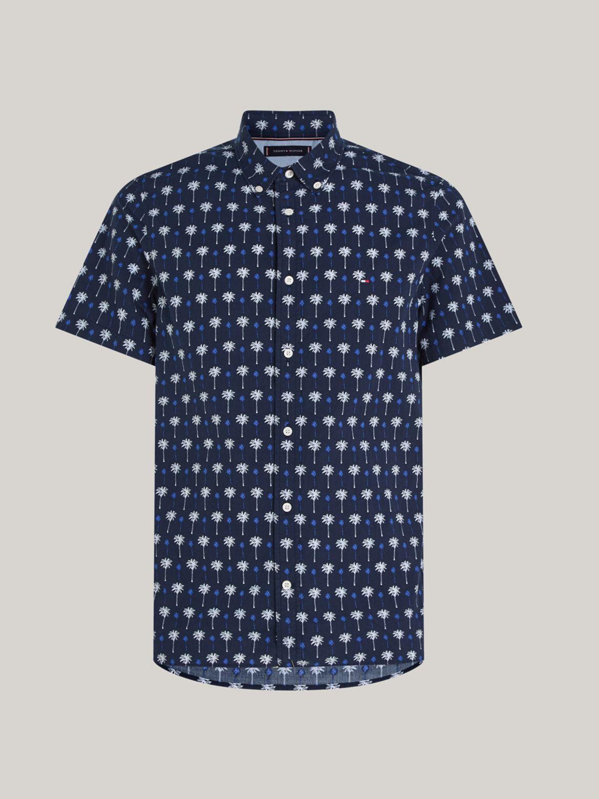 Tommy Hilfiger Mens Slim-Fit Short Sleeve Button-Front Palm Print Shirt Product Image