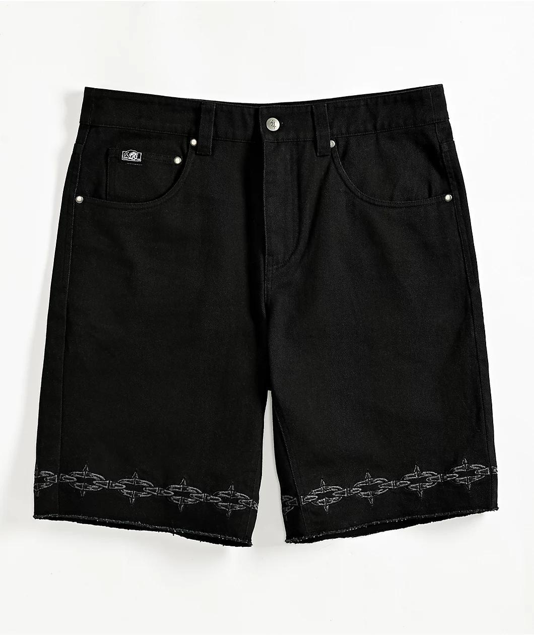 Lurking Class by Sketchy Tank Spiked Chain Black Denim Shorts Product Image