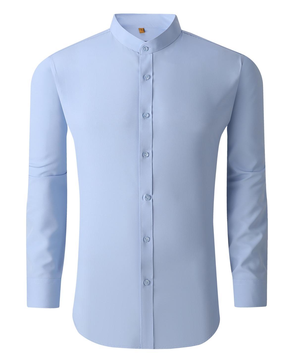 Suslo Couture Mens Slim Fit Solid Performance Collarless Button Down Shirt Product Image