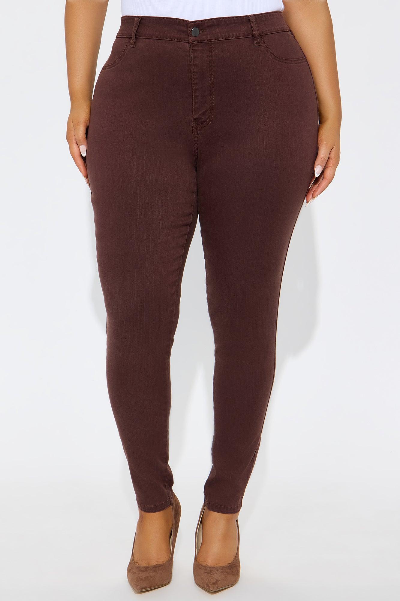 Classic Mid Waist Soft Stretch Skinny Jeans - Brown Product Image