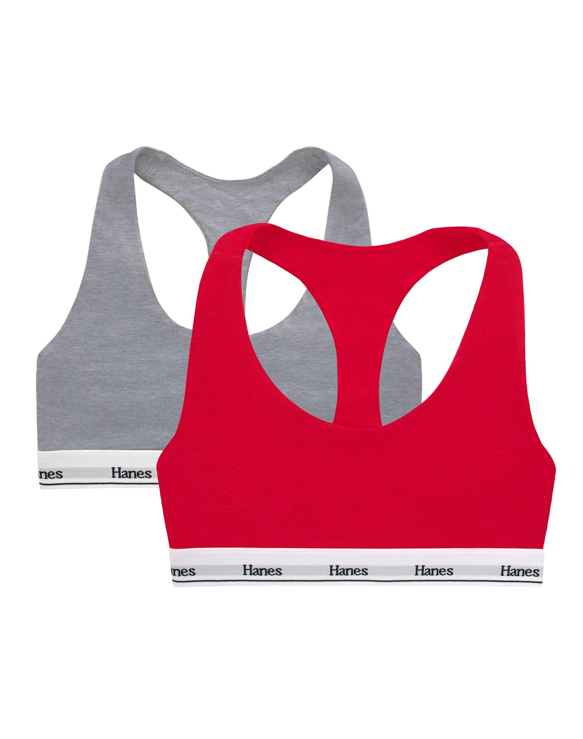 Hanes Originals Racerback Bralette, Breathable Stretch Cotton, 2-Pack Black/Concrete Heather L Womens Product Image