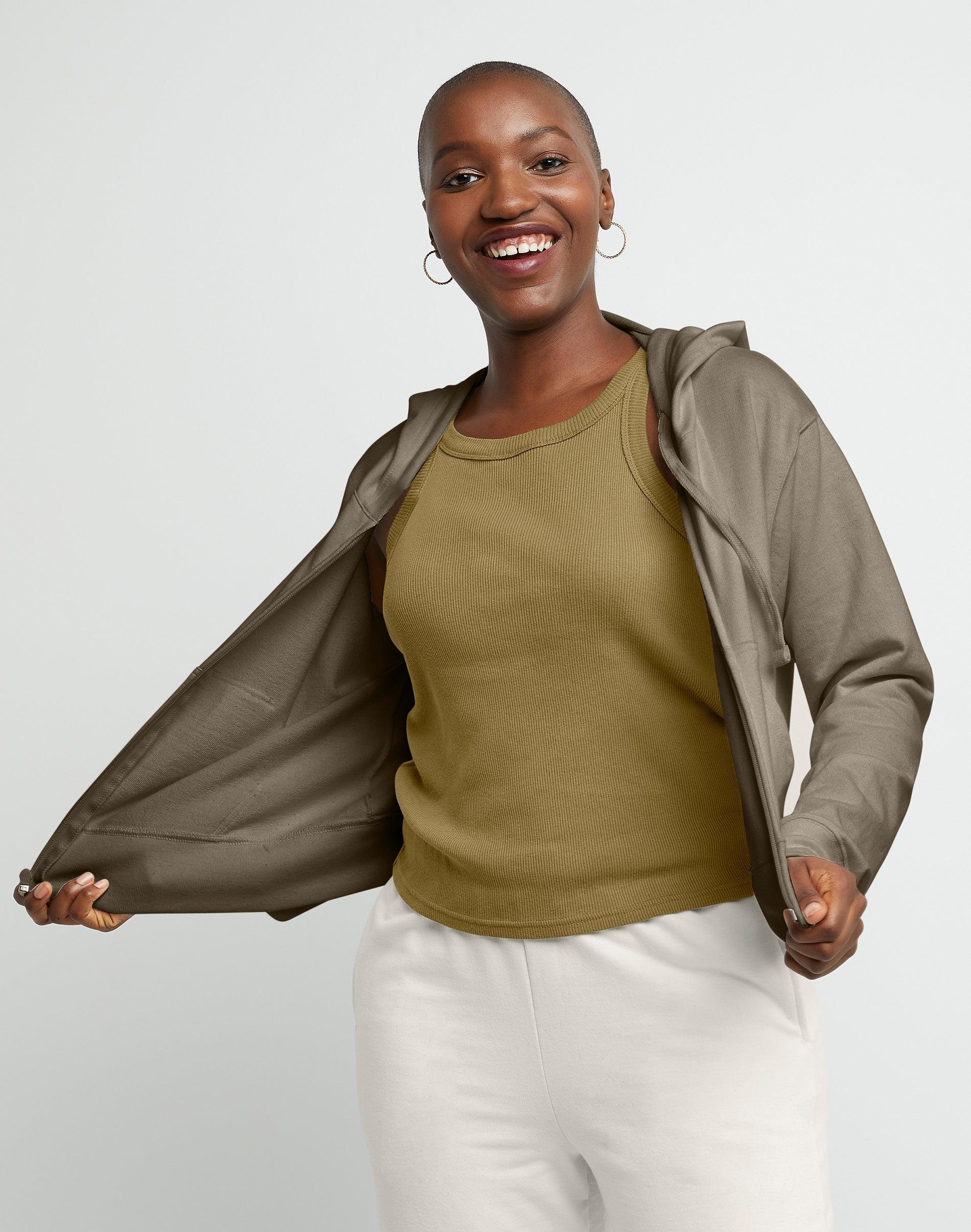 Women's Hanes® Originals Full-Zip French Terry Hoodie, Size: Medium, Black 50r Pe Grey Product Image