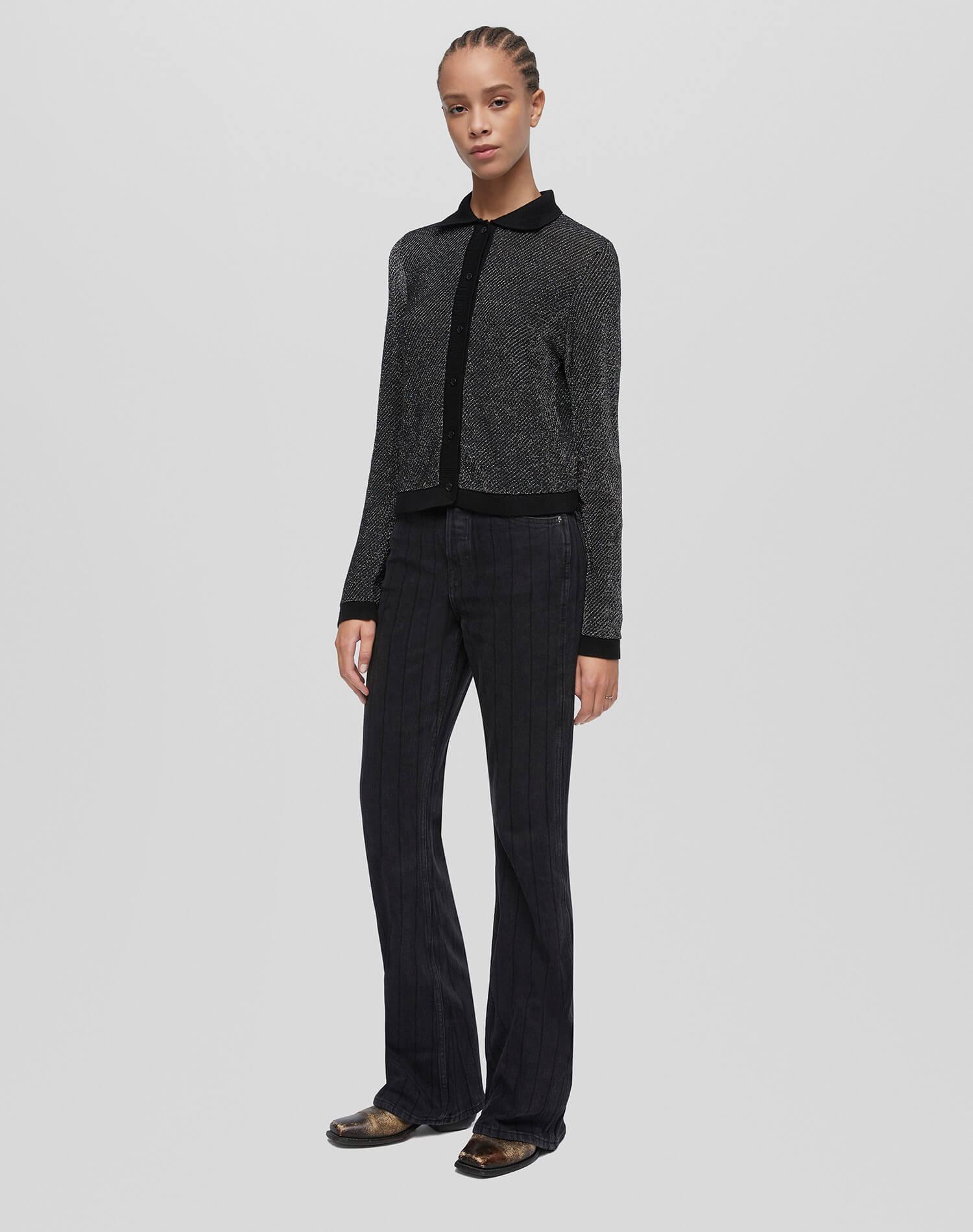 Lurex Polo Cardigan - Black/Silver Lurex Female Product Image