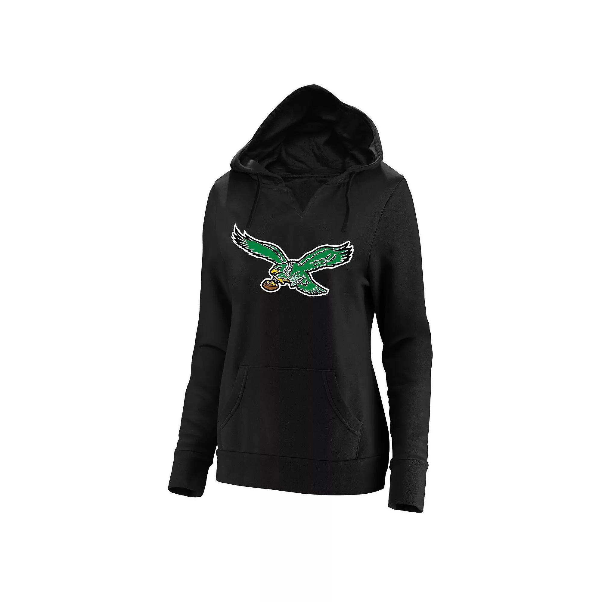 Women's Fanatics Black Philadelphia Eagles Plus Size Throwback Logo V-Neck Pullover Hoodie, Size: 3XL Product Image
