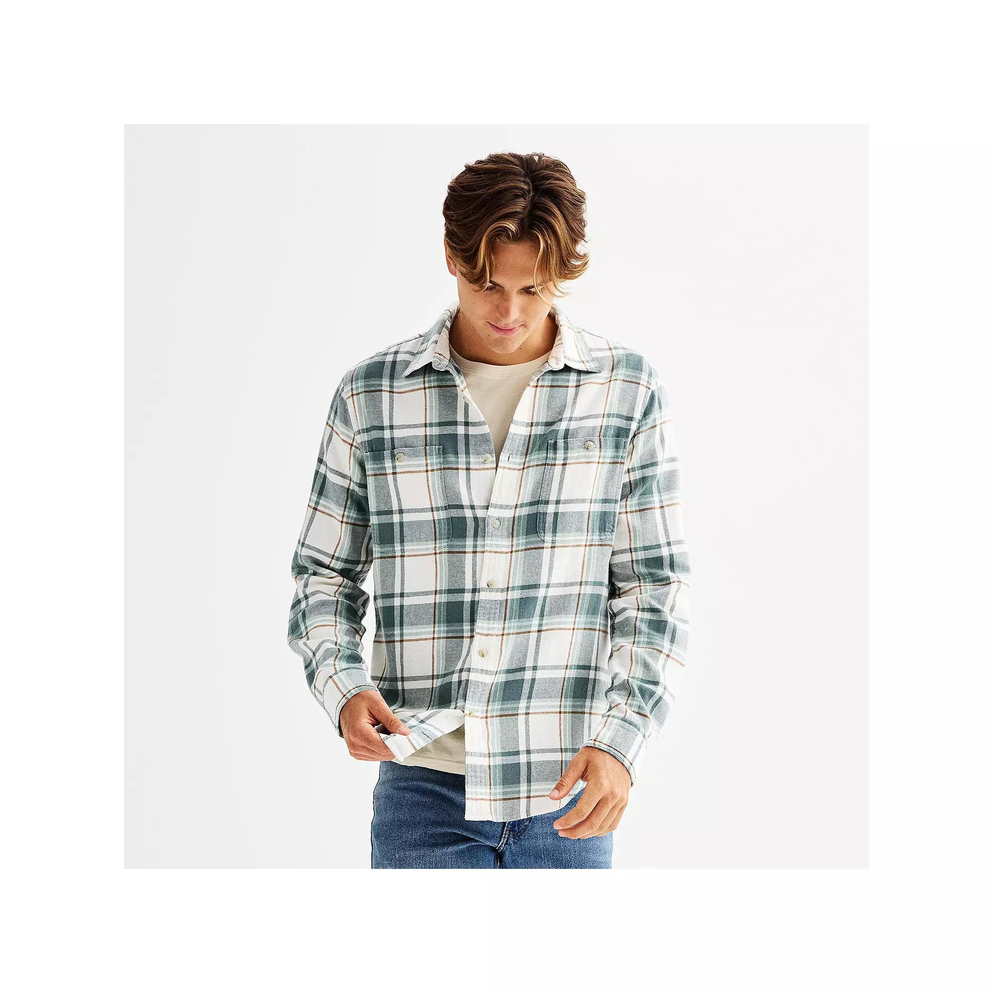 Men's Sonoma Goods For Life® Supersoft Flannel Button-Down Shirt, Size: Small, Light Blue Plaid Product Image