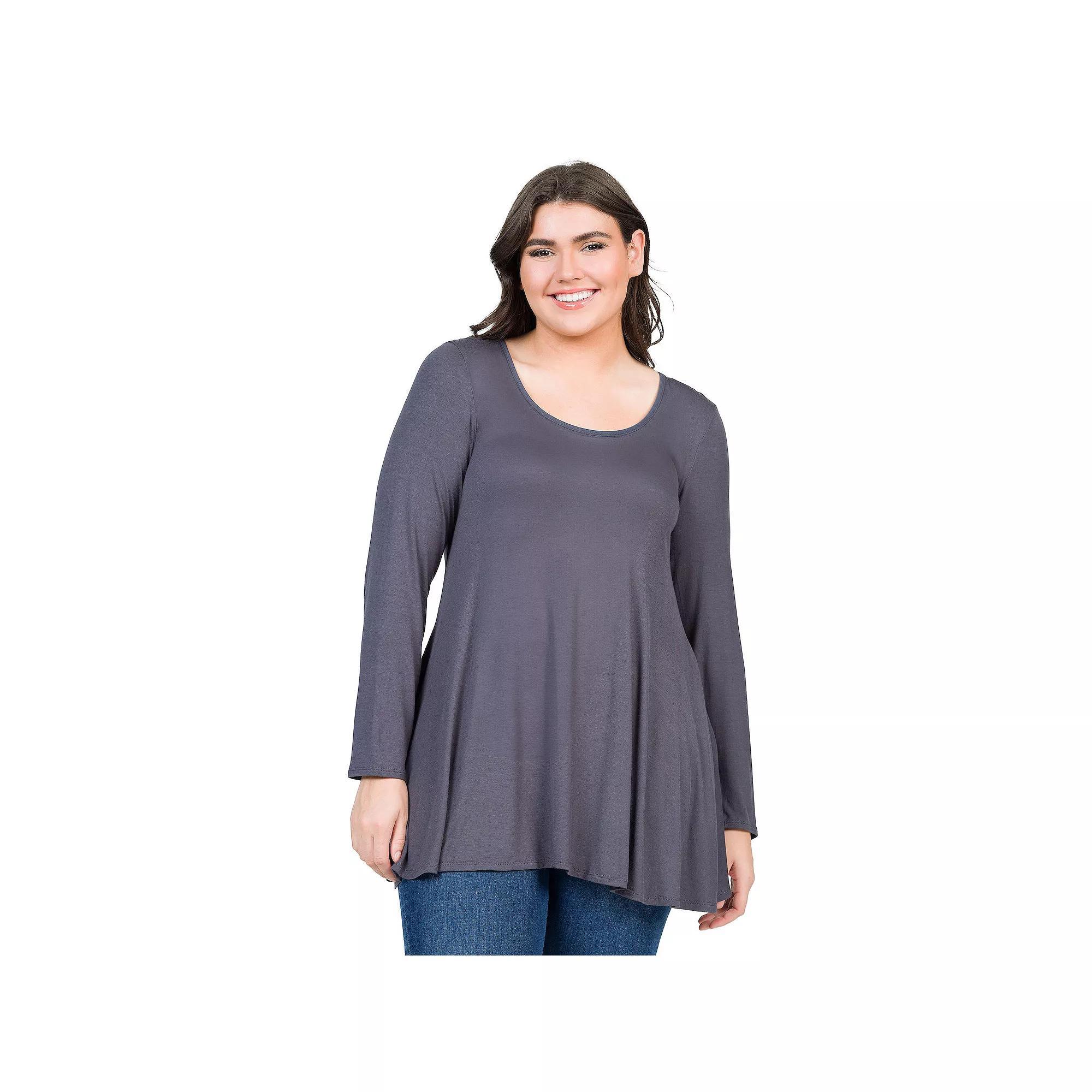 Plus Size 24Seven Comfort Apparel Poised Long Sleeve Swing Tunic Top, Womens Product Image