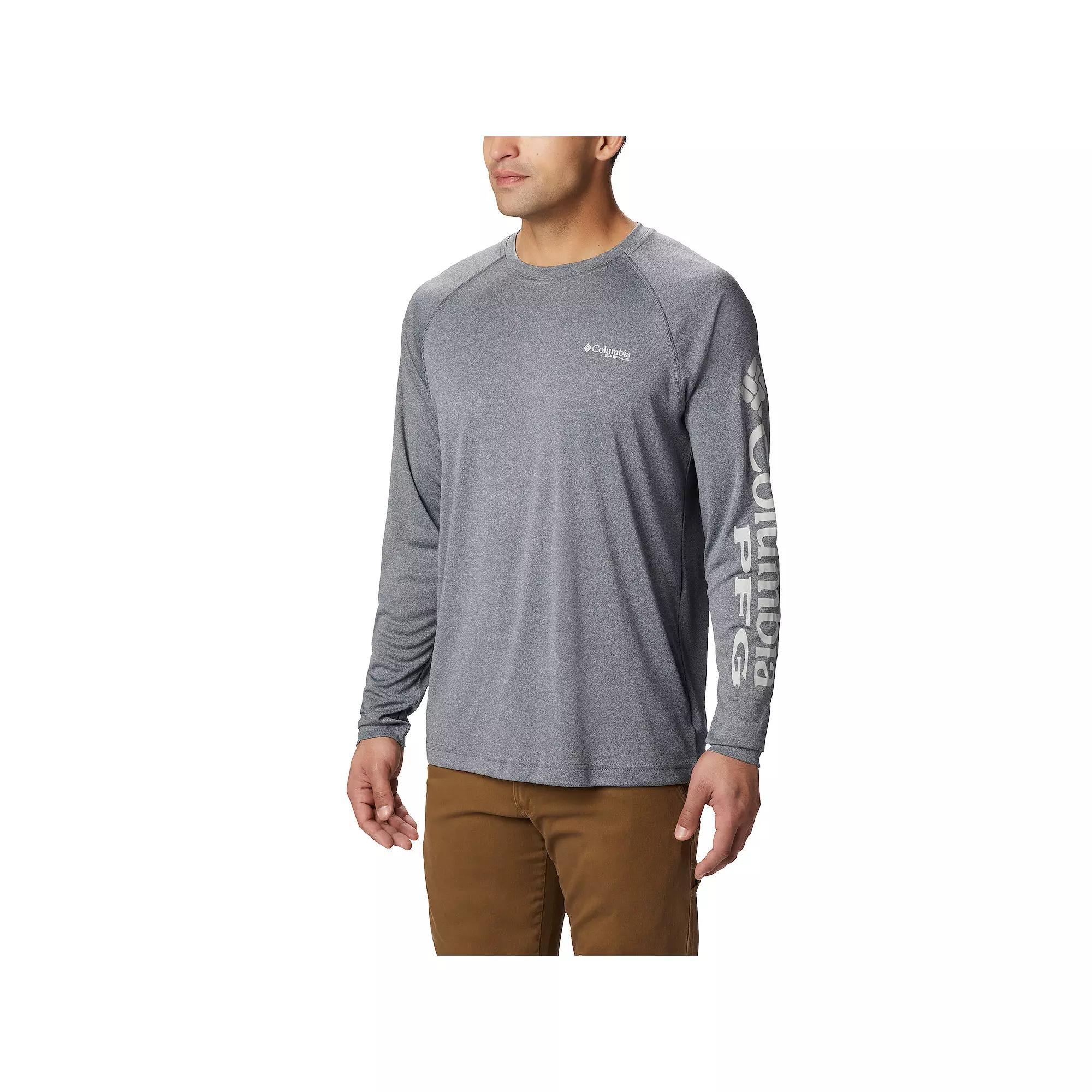 Men's Columbia PFG UPF 50 Terminal Tackle™ Heather Long Sleeve Shirt, Size: XL, Grey Heather Product Image