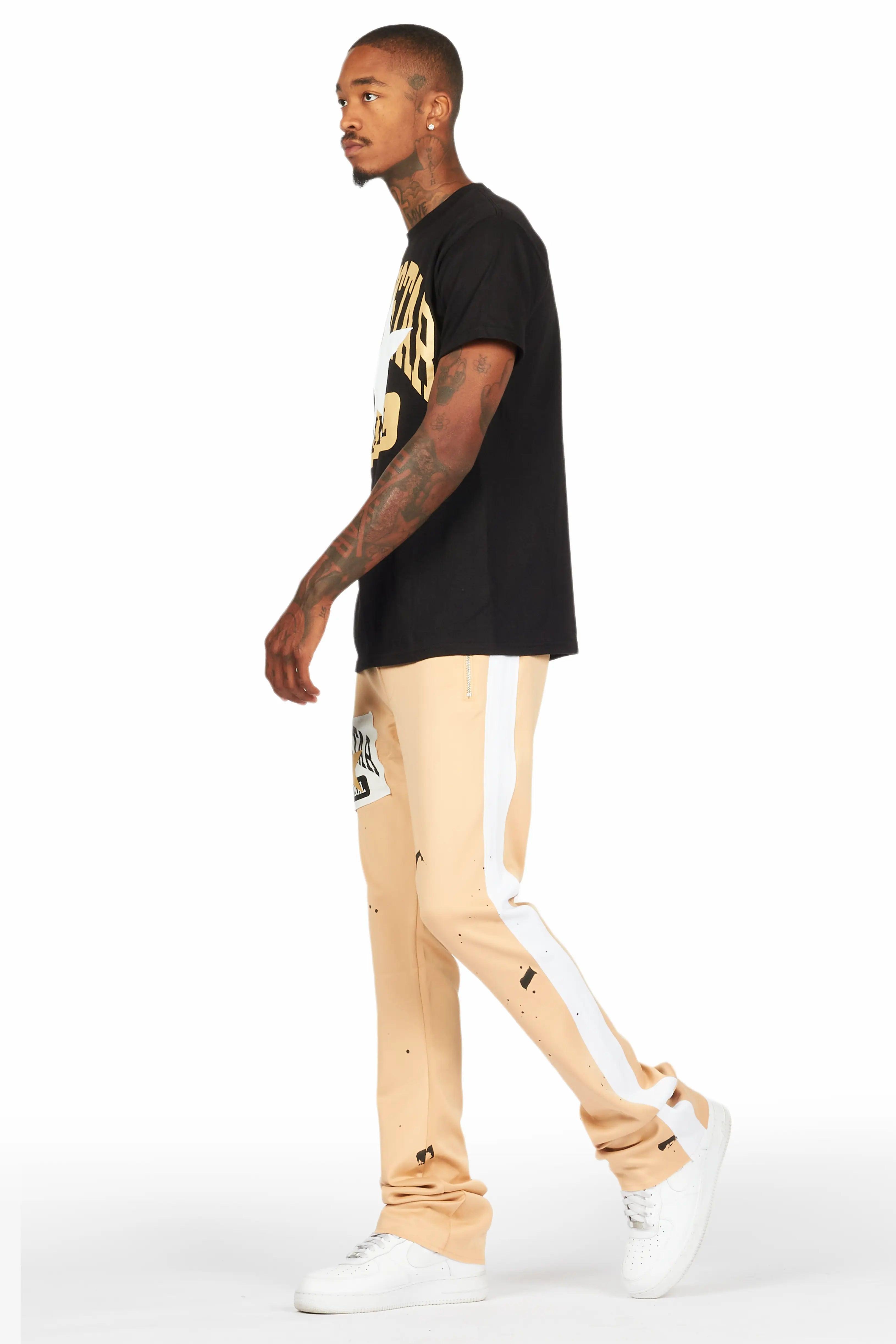 Dash Black/Beige T-Shirt/Stacked Flare Track Set Male Product Image