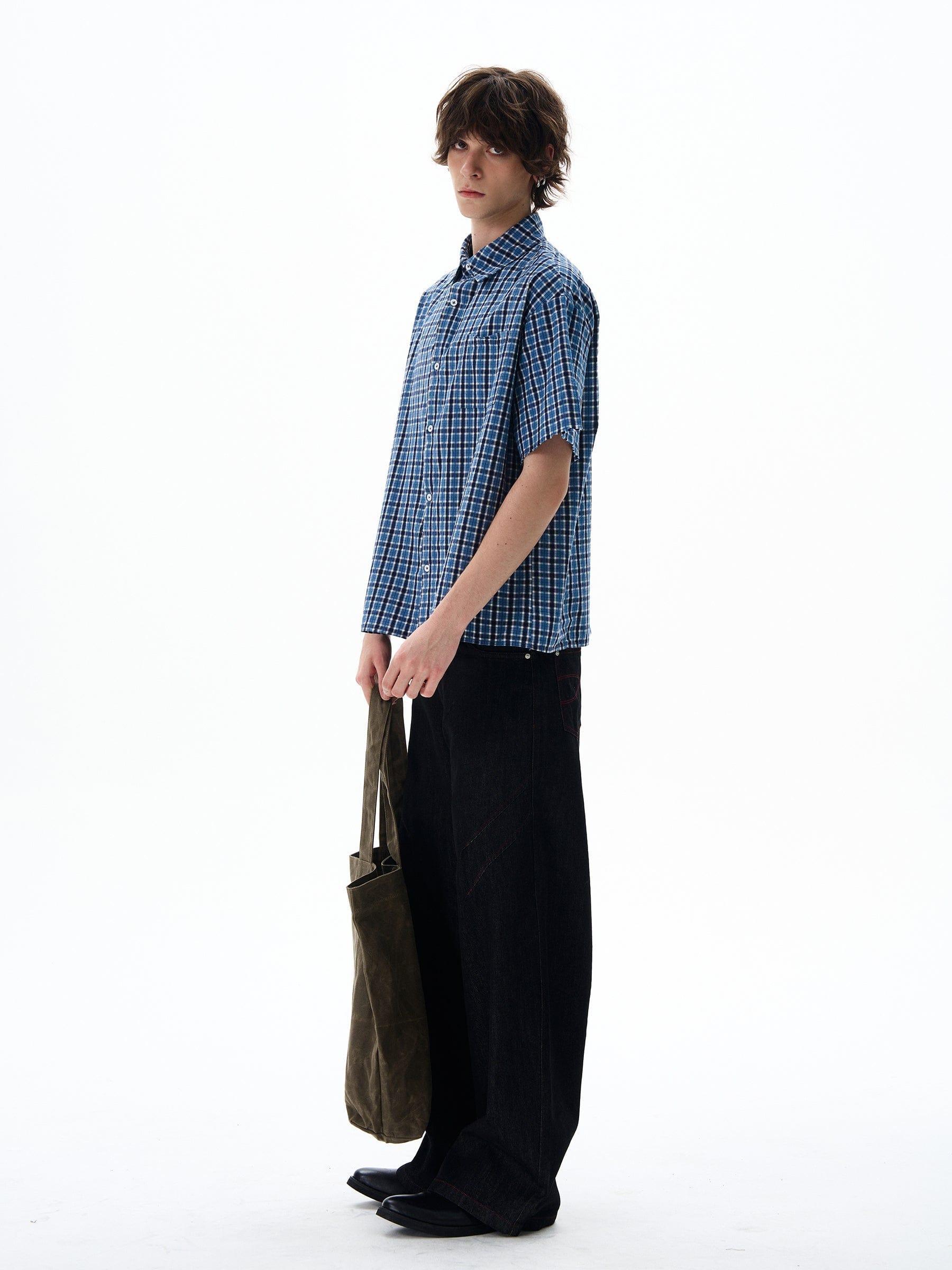 RT No. 12713 BLUE PLAID SHORT SLEEVE SHIRT Product Image