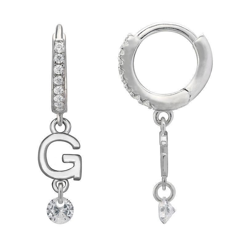 PRIMROSE Sterling Silver Initial Huggie Hoop Drop Earrings, Women's, Sterling Silver U Product Image