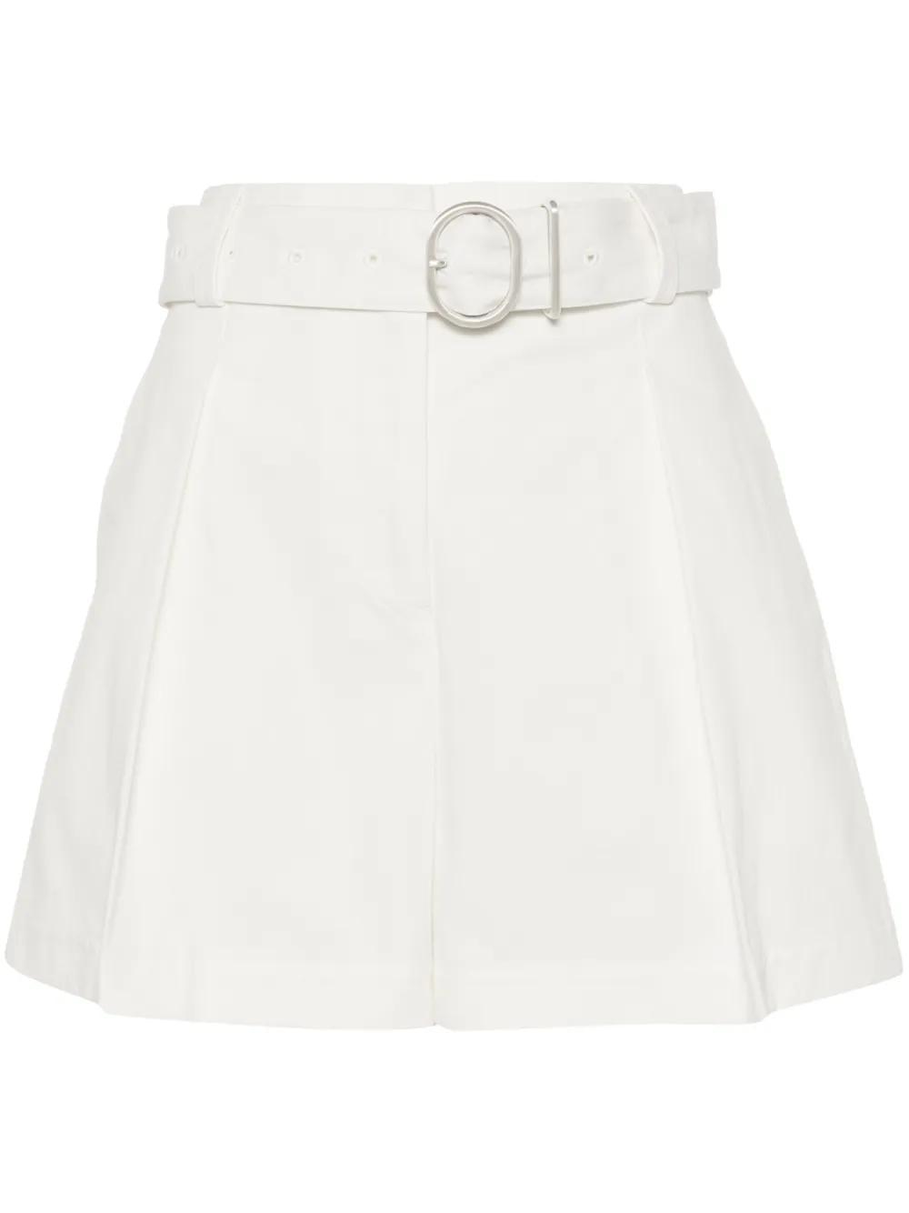 JIL SANDER Pleat-detail Belted Cotton Shorts In White Product Image