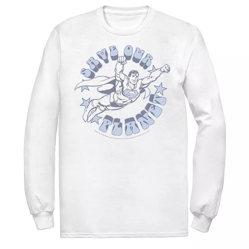 Men's DC Comics Superman Save Our Planet Circle Text Poster Long Sleeve Graphic Tee, Size: Small, White Product Image
