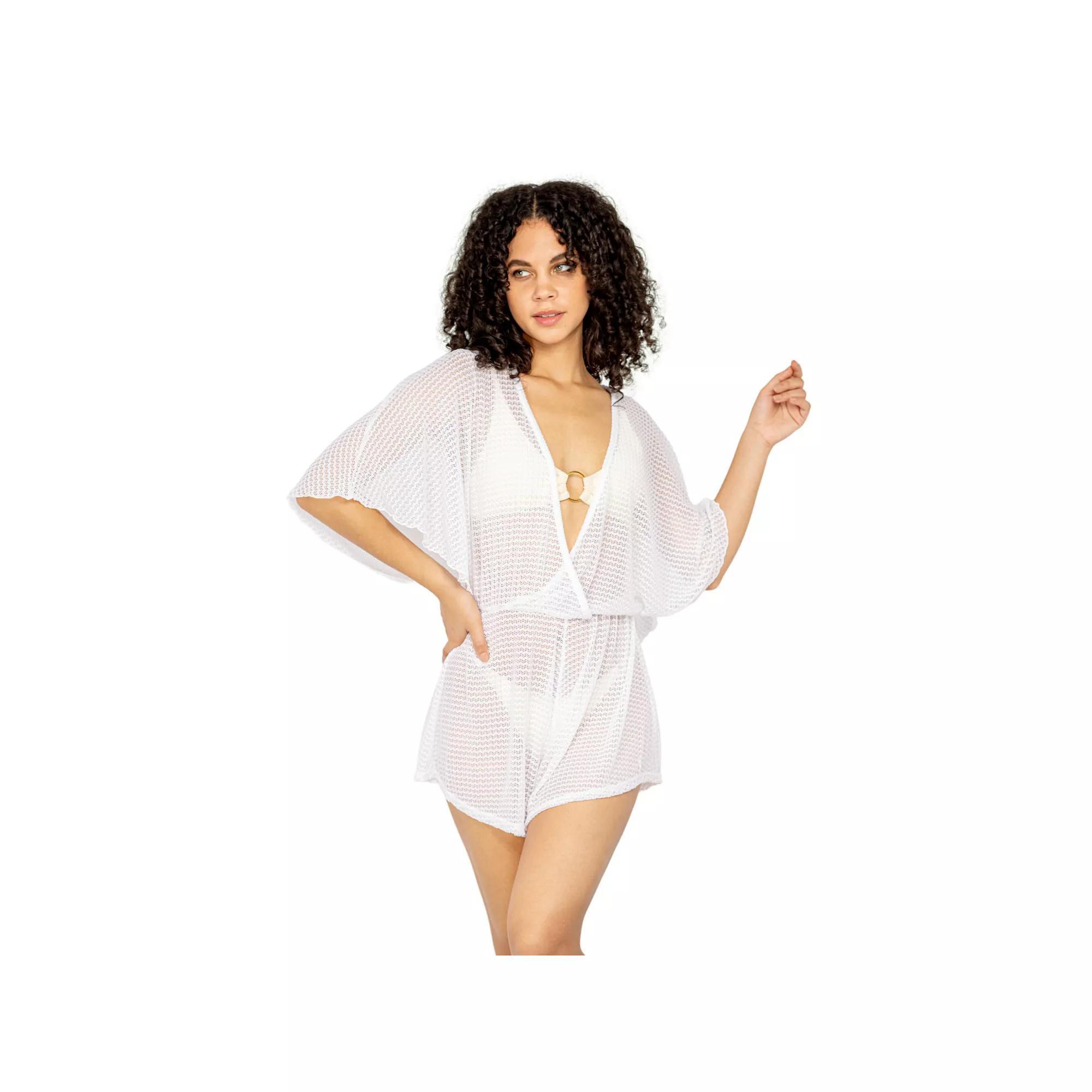 Women's Jordan Taylor Batwing-Sleeve Sheer Swim Cover-Up Romper, Size: XL, White Product Image
