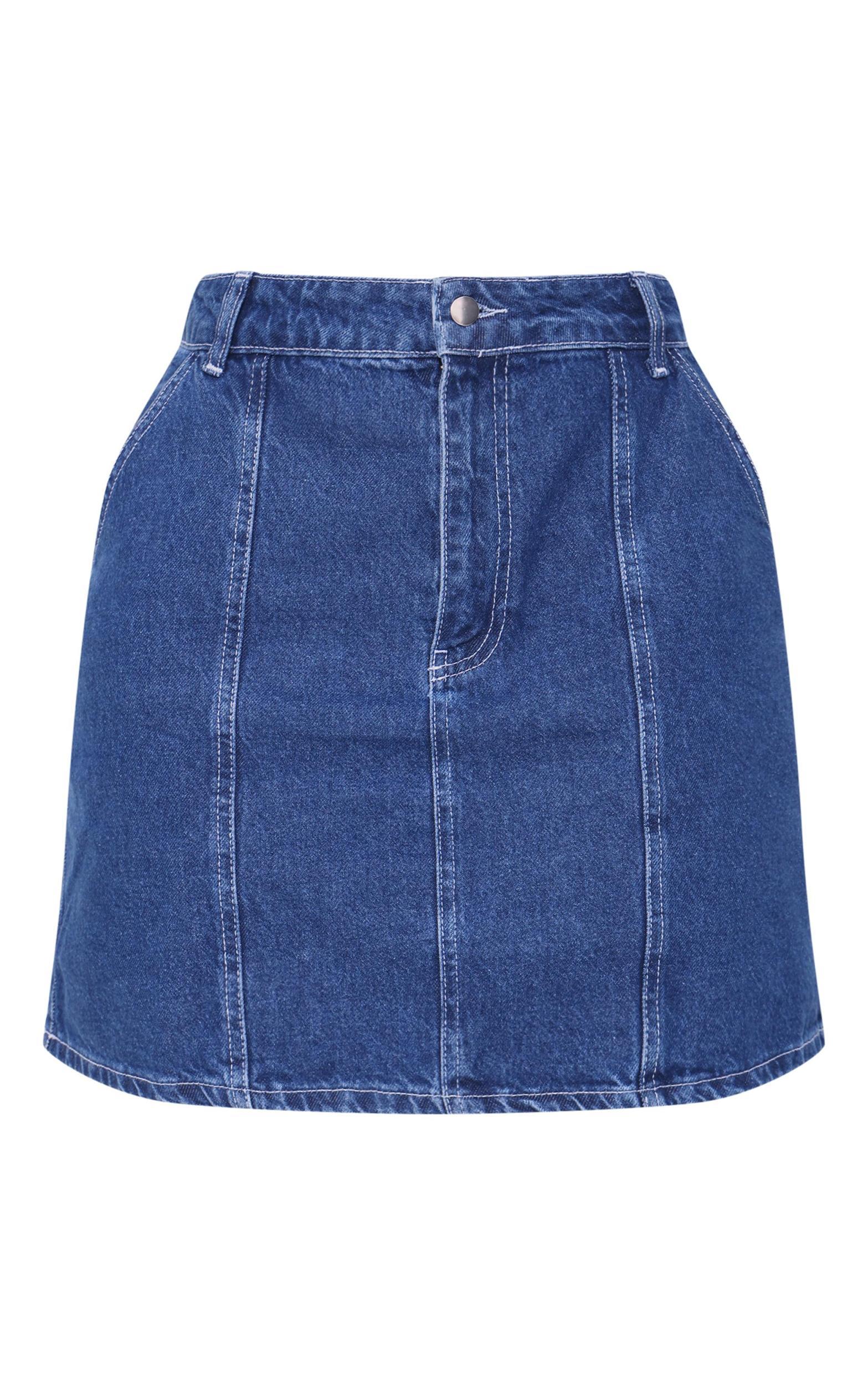 Plus Mid Blue Wash Carpenter Pocket Detail Denim Mini Skirt Product Image