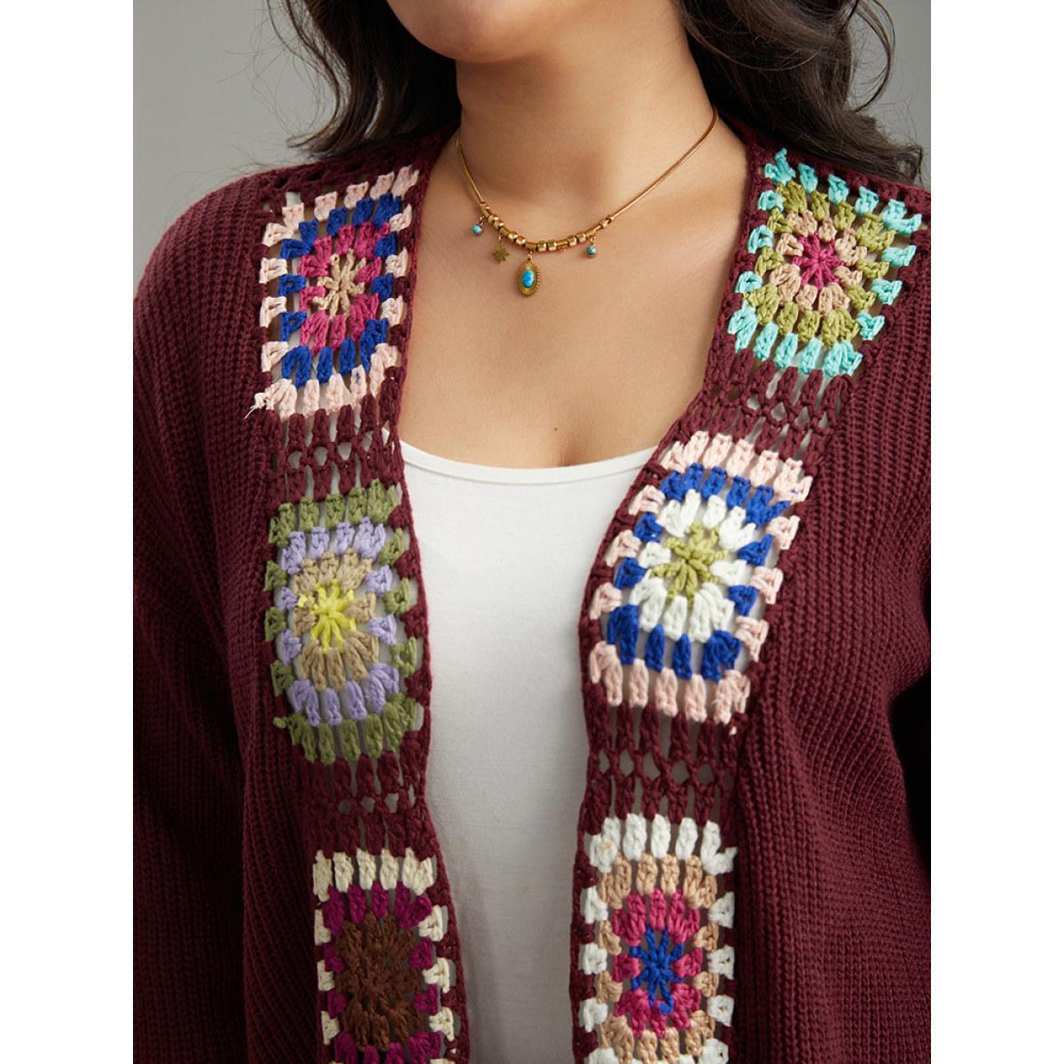 Plus Size Floral Embroidered Open Front Cardigan Scarlet Women Casual Loose Long Sleeve Dailywear Cardigans BloomChic 28/5X Product Image