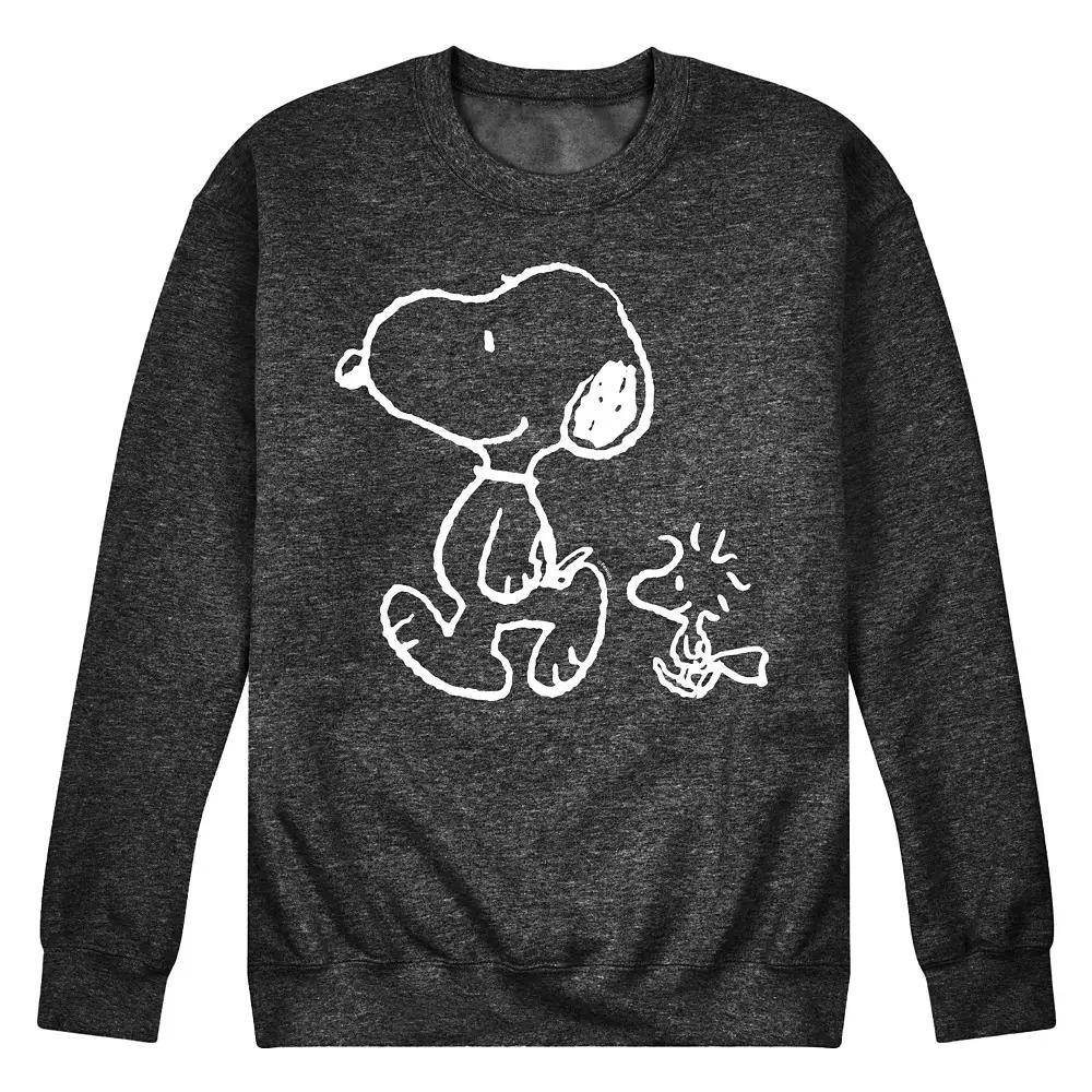 Mens Peanuts Snoopy Woodstock Fleece Sweatshirt Heather Grey Product Image