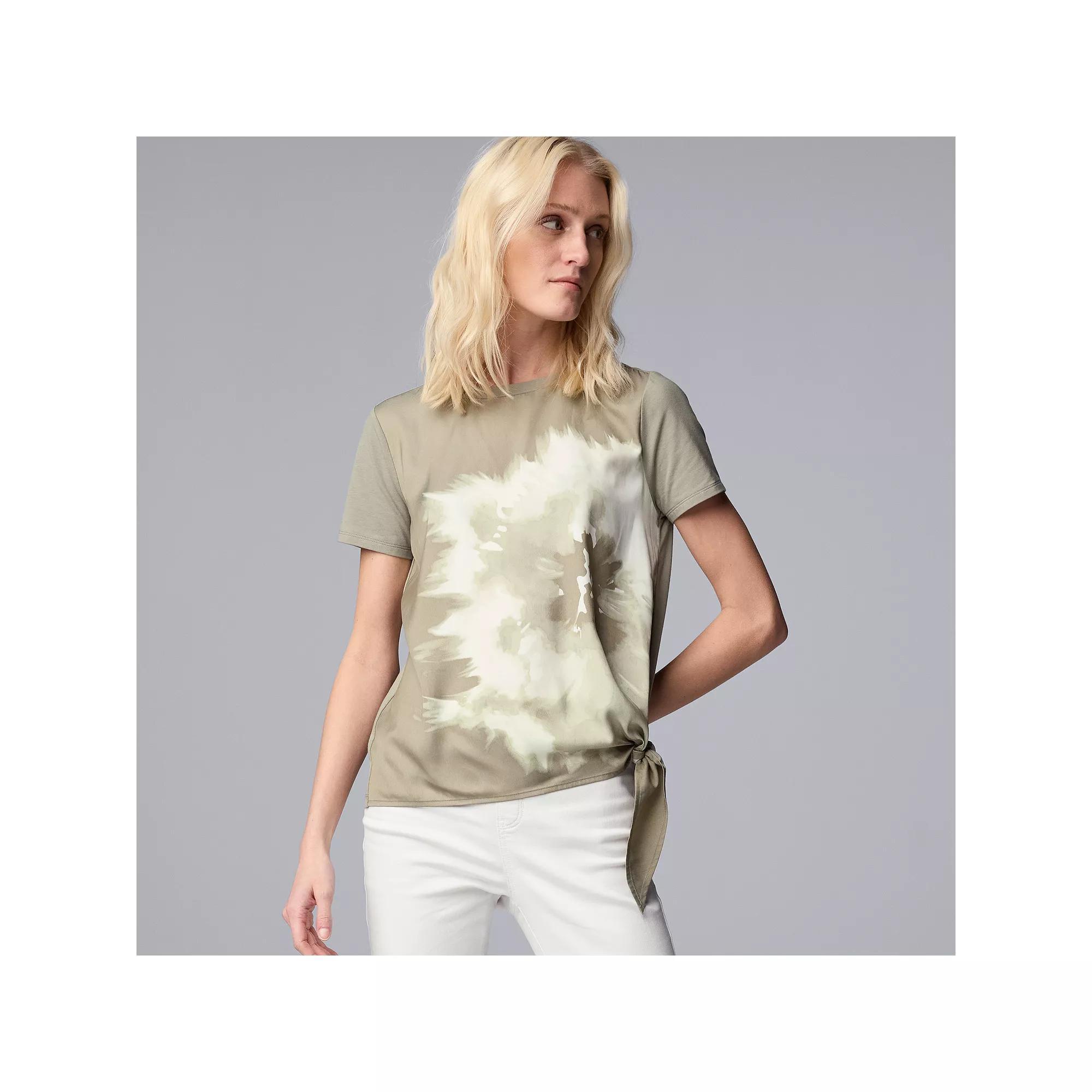 Simply Vera Vera Wang Side-Tie Mixed Media Top, Women's, Size: Large, Green Dye Product Image